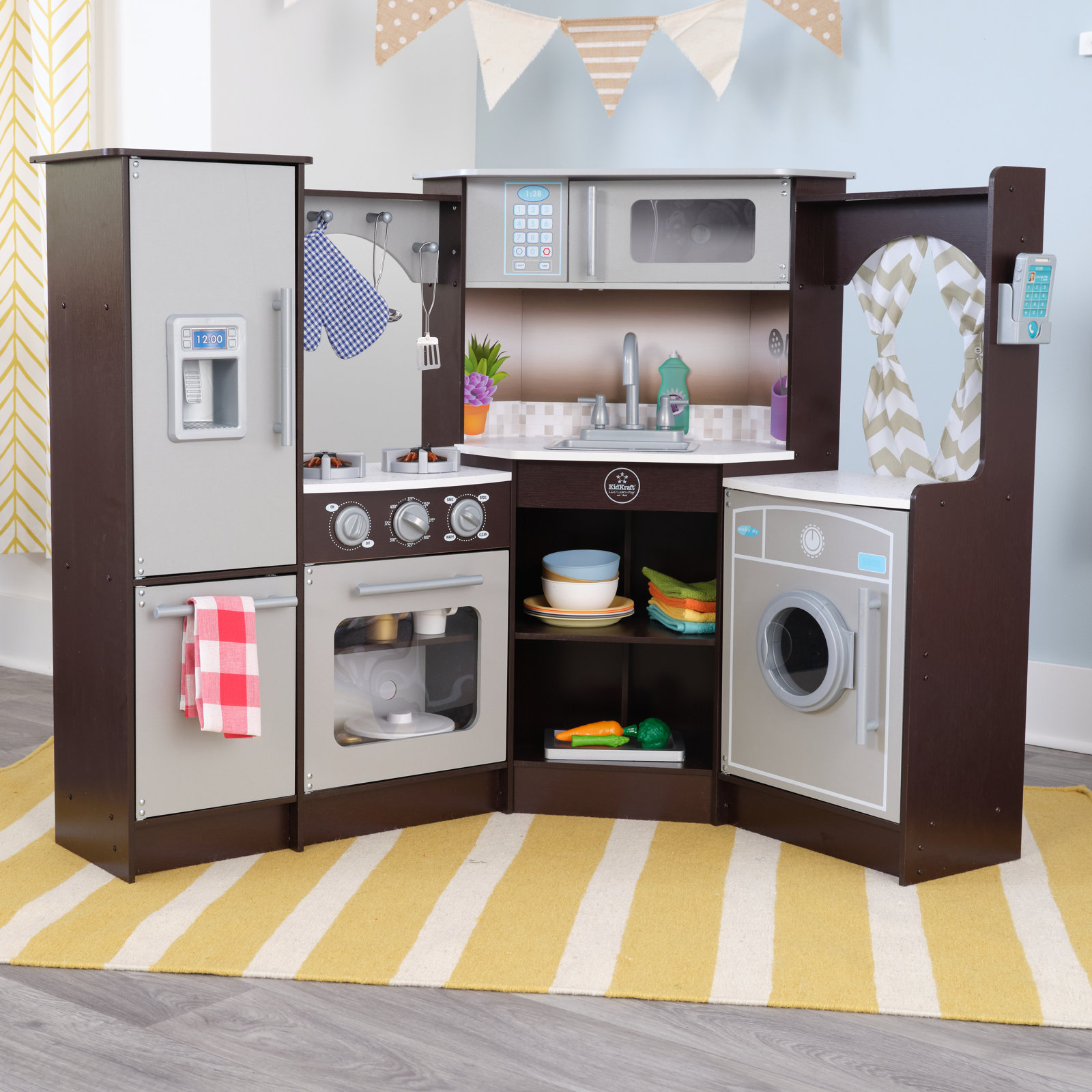 【Baby&Kids】Ultimate Corner Play Kitchen with Lights & Sounds, Espresso
