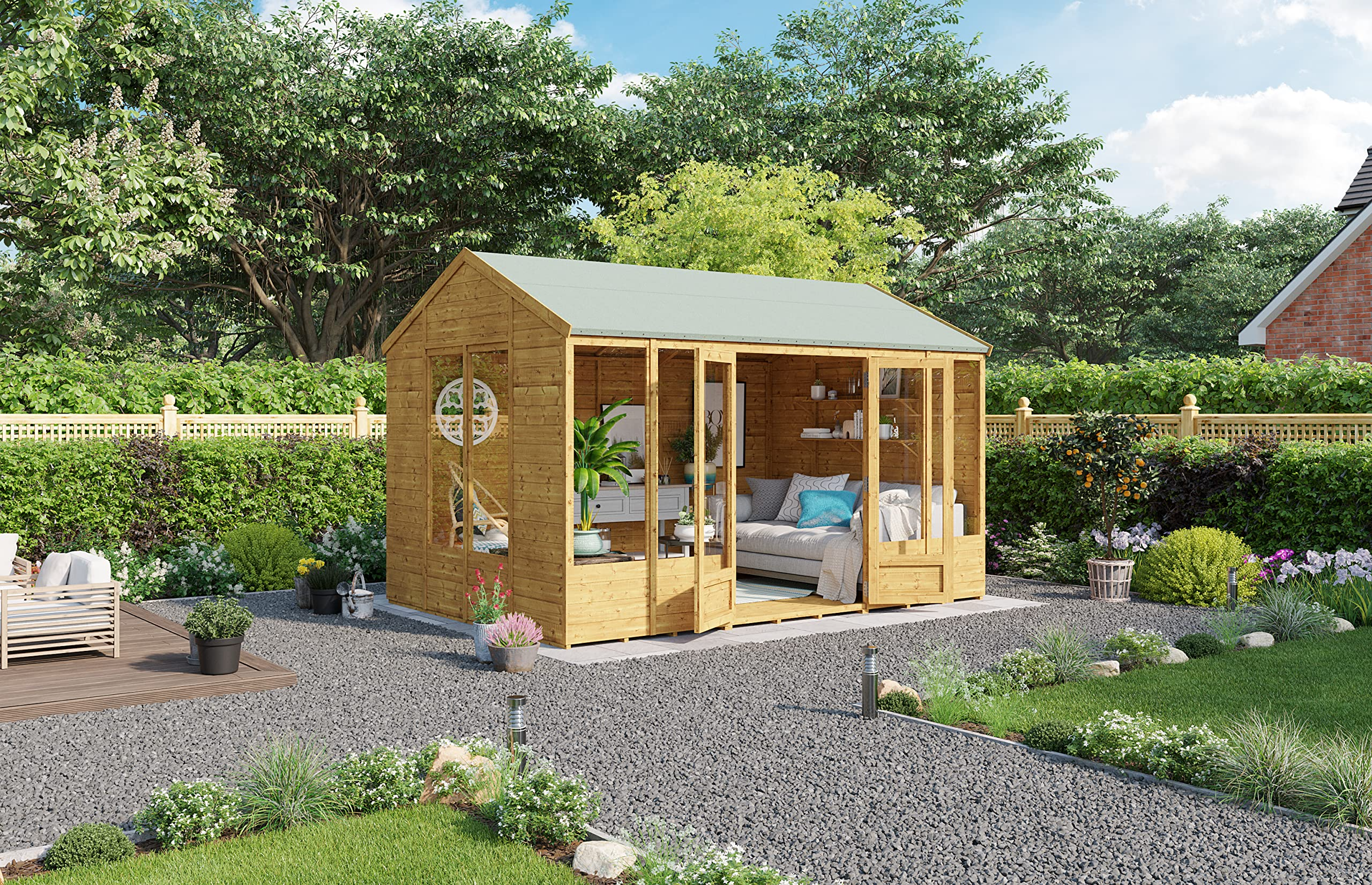 【Home&Garden】12x8 Summer House Log Cabin Wooden Summerhouses Garden Storage Shed Summerhouse