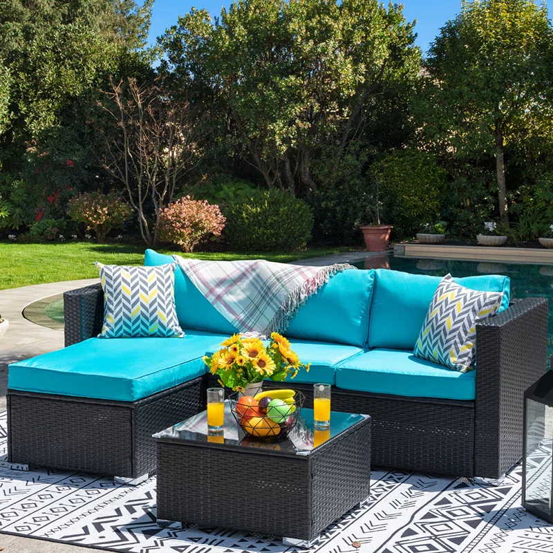 Harbaugh Polyethylene (PE) Wicker 3 - Person Seating Group with Cushions