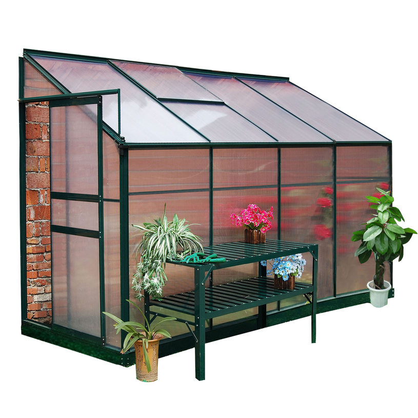 【Home&Garden】Polycarbonate Aluminium Metal Frame Lean-To Greenhouse Green