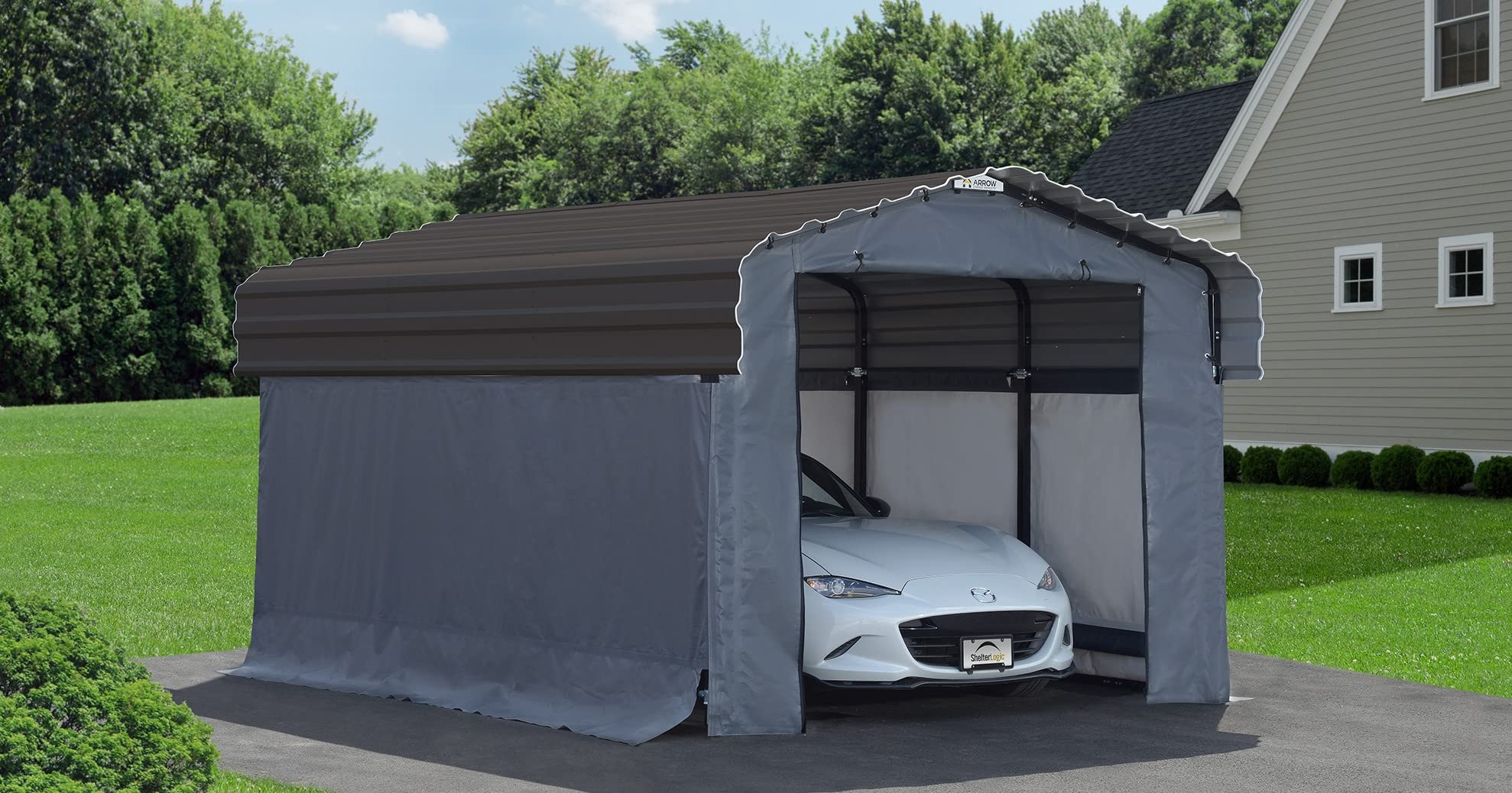 【Home&Garden】10' x 15' x 7' 29-Gauge Carport with Galvanized Steel Roof Panels & Enclosure Kit, Charcoal