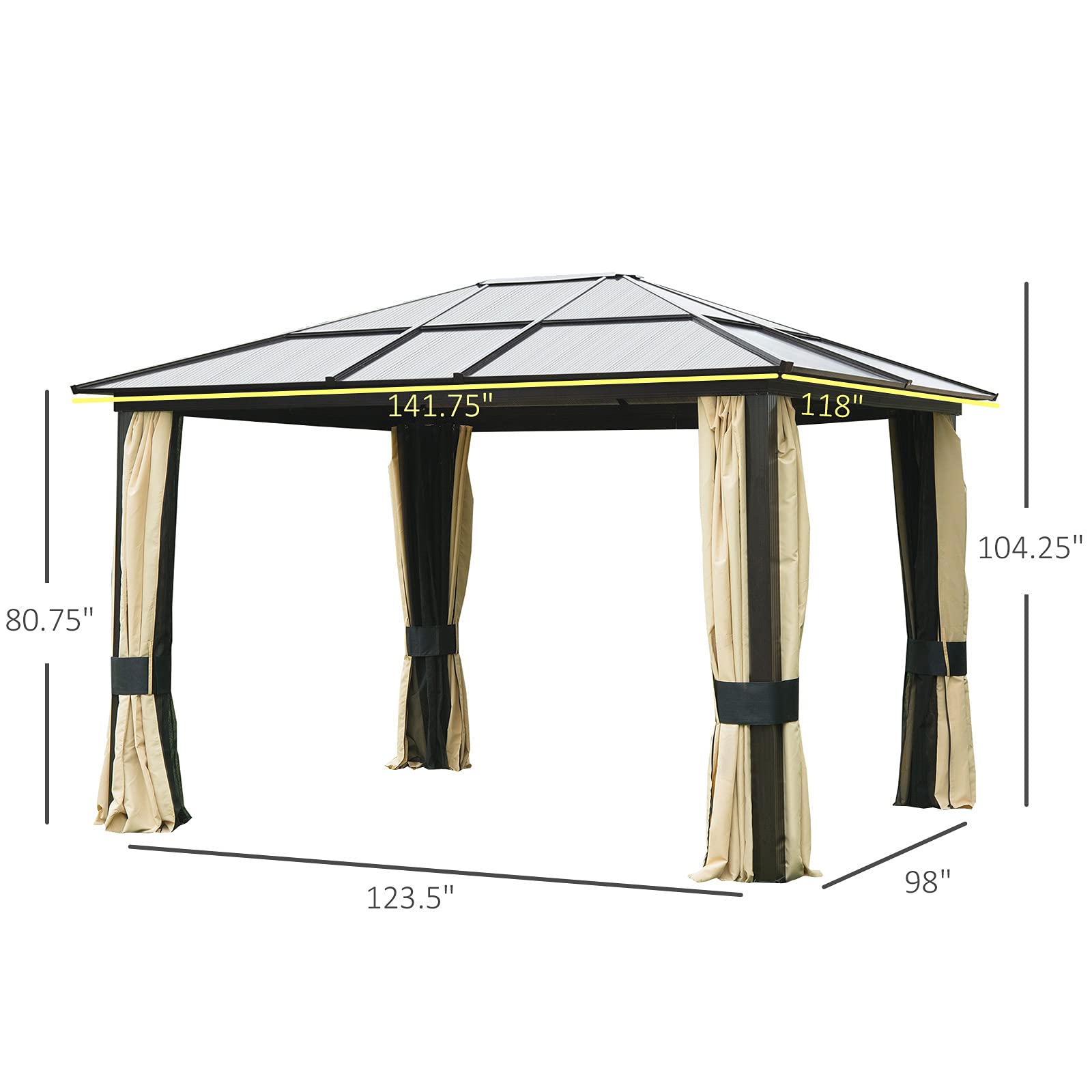 【Gazebo】12'L x 10'W Hard Top Gazebo Canopy Sunshelter Waterproof Sun Shade