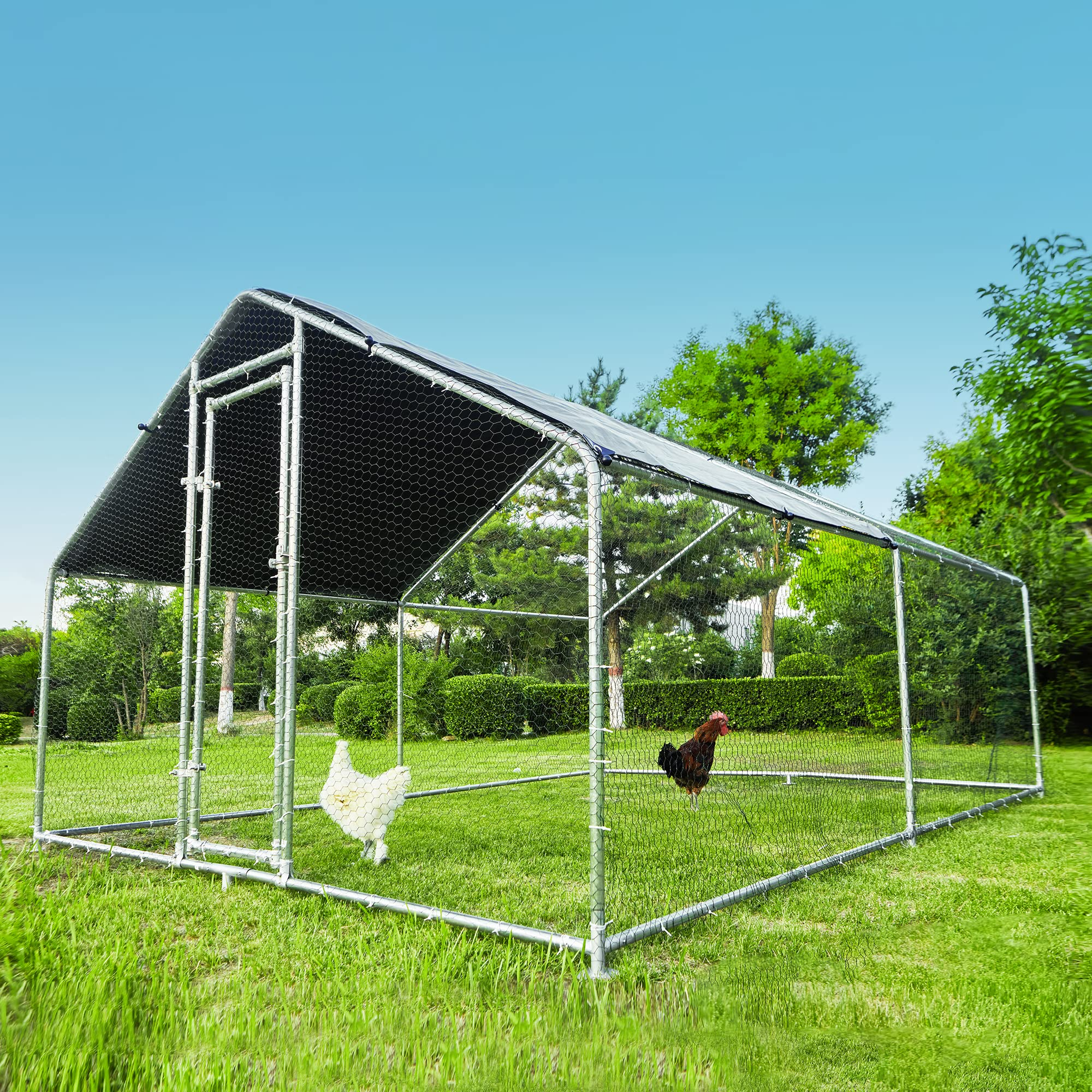 【Pet】【BS】Large Metal Chicken Coops for 10 Chickens for Protection & Exercise Space, Walk-in Poultry Cage