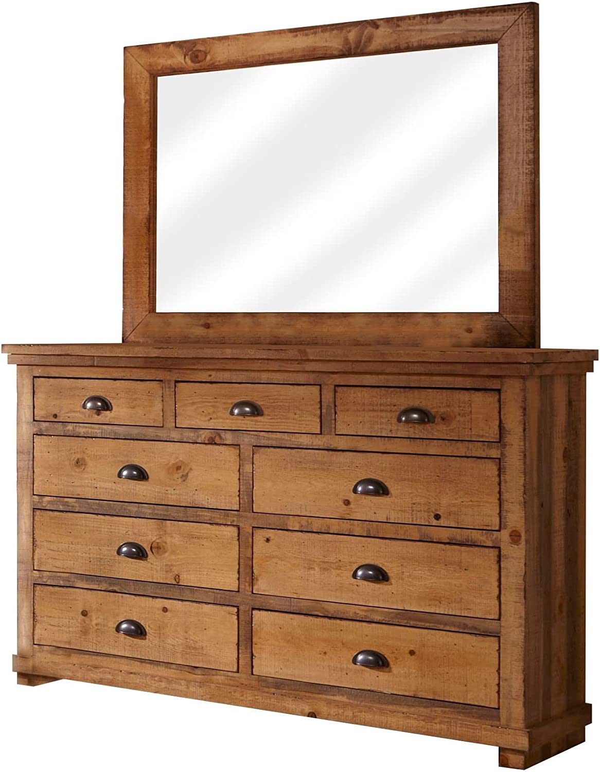 Progressive Furniture Willow Drawer Dresser with Mirror, Distressed Pine
