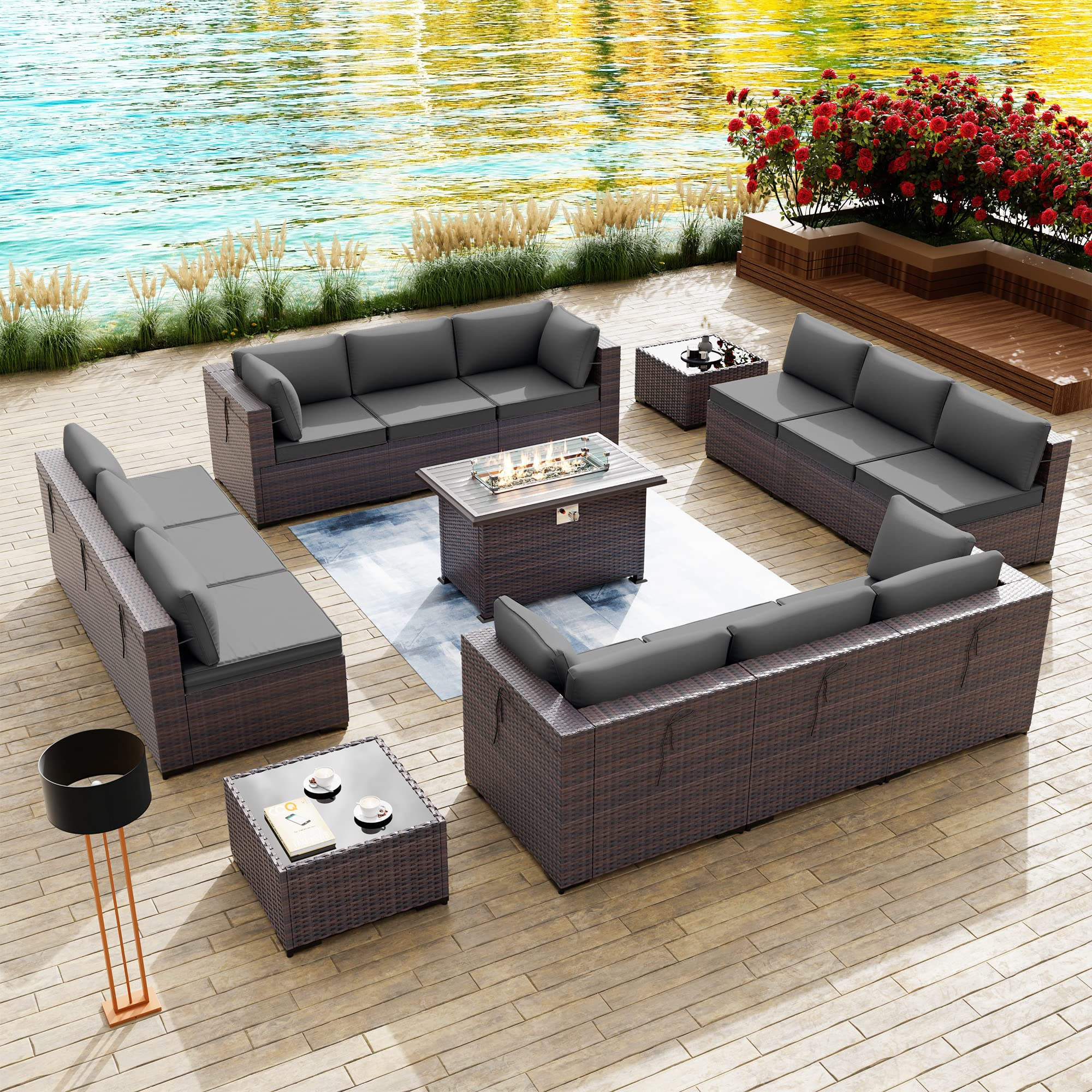 【Furniture】15 Pcs Outdoor Patio Furniture Set with 43