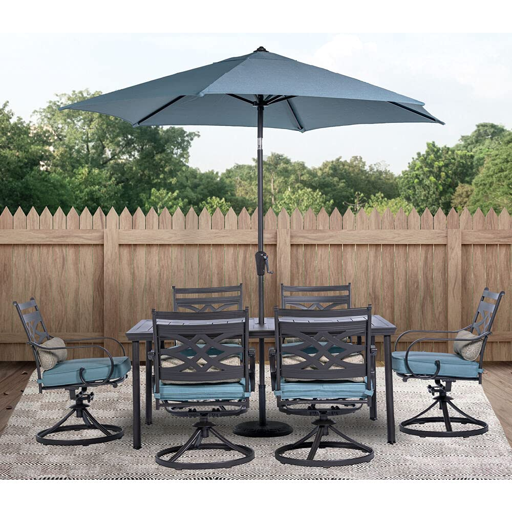 【Furniture】7-Piece Outdoor Patio Dining Set, 6 Swivel Rocker Chairs with Seat & Cushions, 40