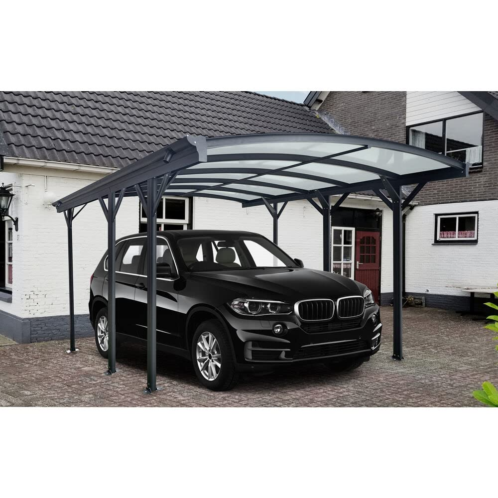 【Home&Garden】19-Ft. x 10-Ft. Aluminum Arch-Roof Carport with Polycarbonate Roof Panels
