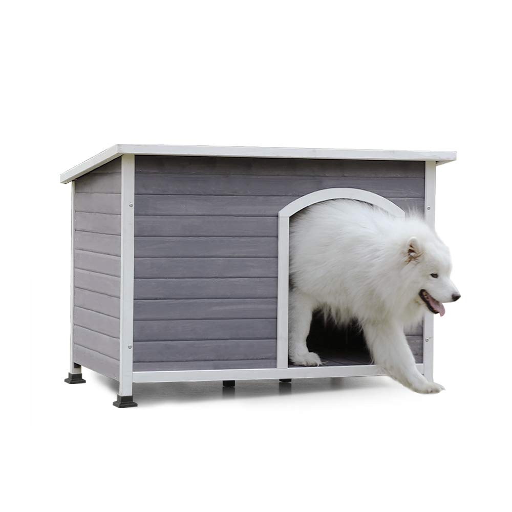 【Pet】Outdoor Wooden Dog House with Hinges, Raised Feet, Openable Asphalt Roof & Removable Floor