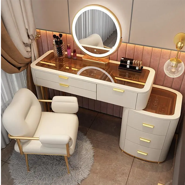【Furniture】【BS】Vanity Desk with Mirror & Lights Glass Dressing Table Bedroom Dressing Storage Cabinet