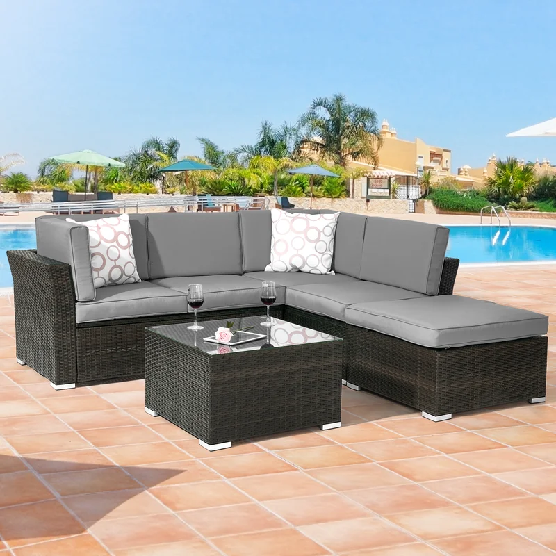 Polyethylene (PE) Wicker 5 - Person Seating Group with Cushions