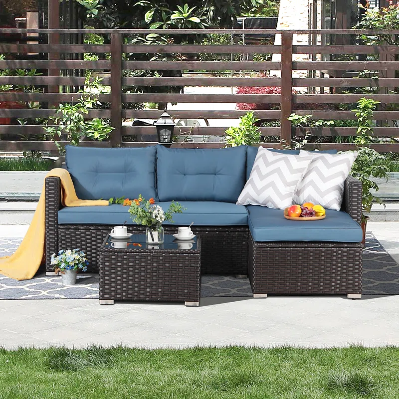 Presious Polyethylene (PE) Wicker 3 - Person Seating Group with Cushions