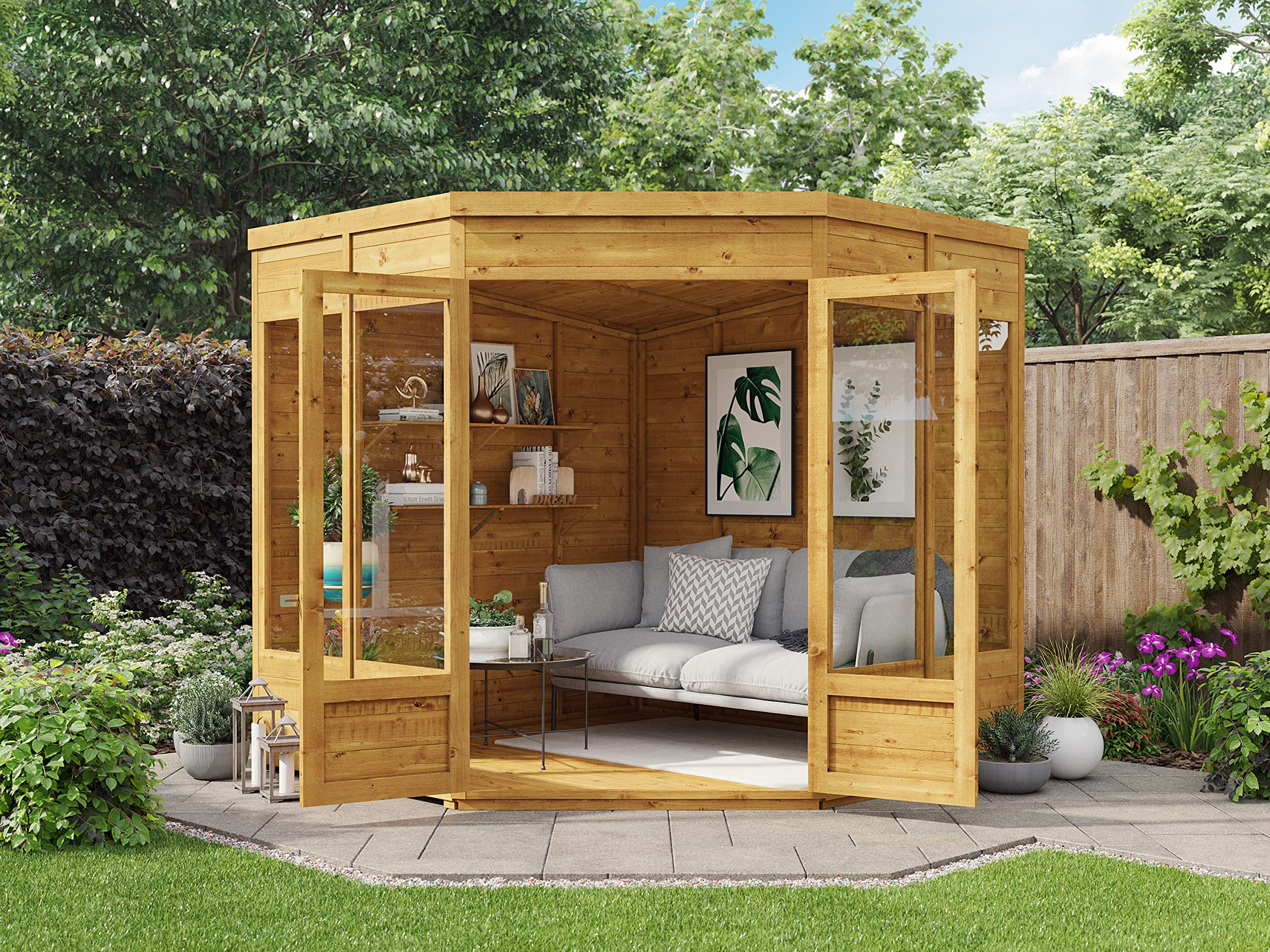 【Home&Garden】Corner Summerhouse Log Cabin 7 x 7 Garden Storage Shed Wooden Summer House Sheds