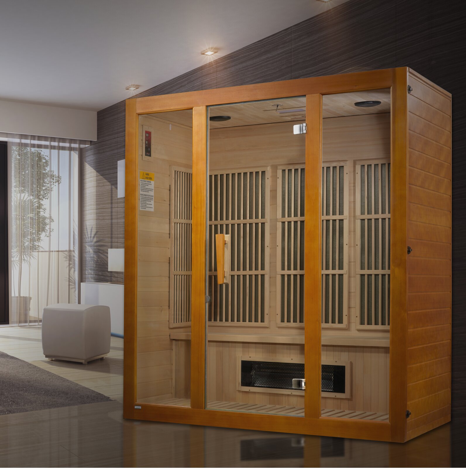 【Sports&Outdoors】Dynamic Infrared Maxxus 3 - Person Indoor Bluetooth Compatible FAR Infrared Sauna in Hemlock