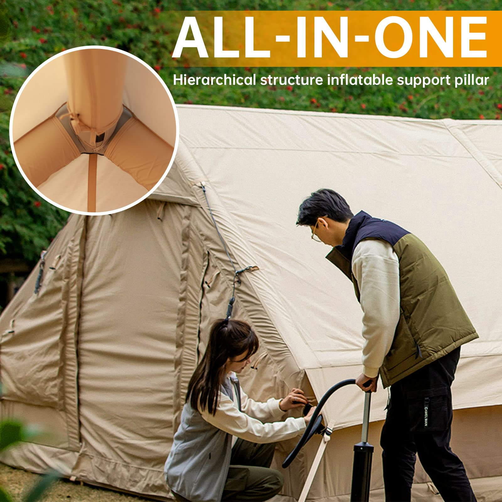 【Sports&Outdoors】6.3㎡ Inflatable Cotton Series Tent Portable Family People Outdoor Travel, 4-6 Person Large Tent
