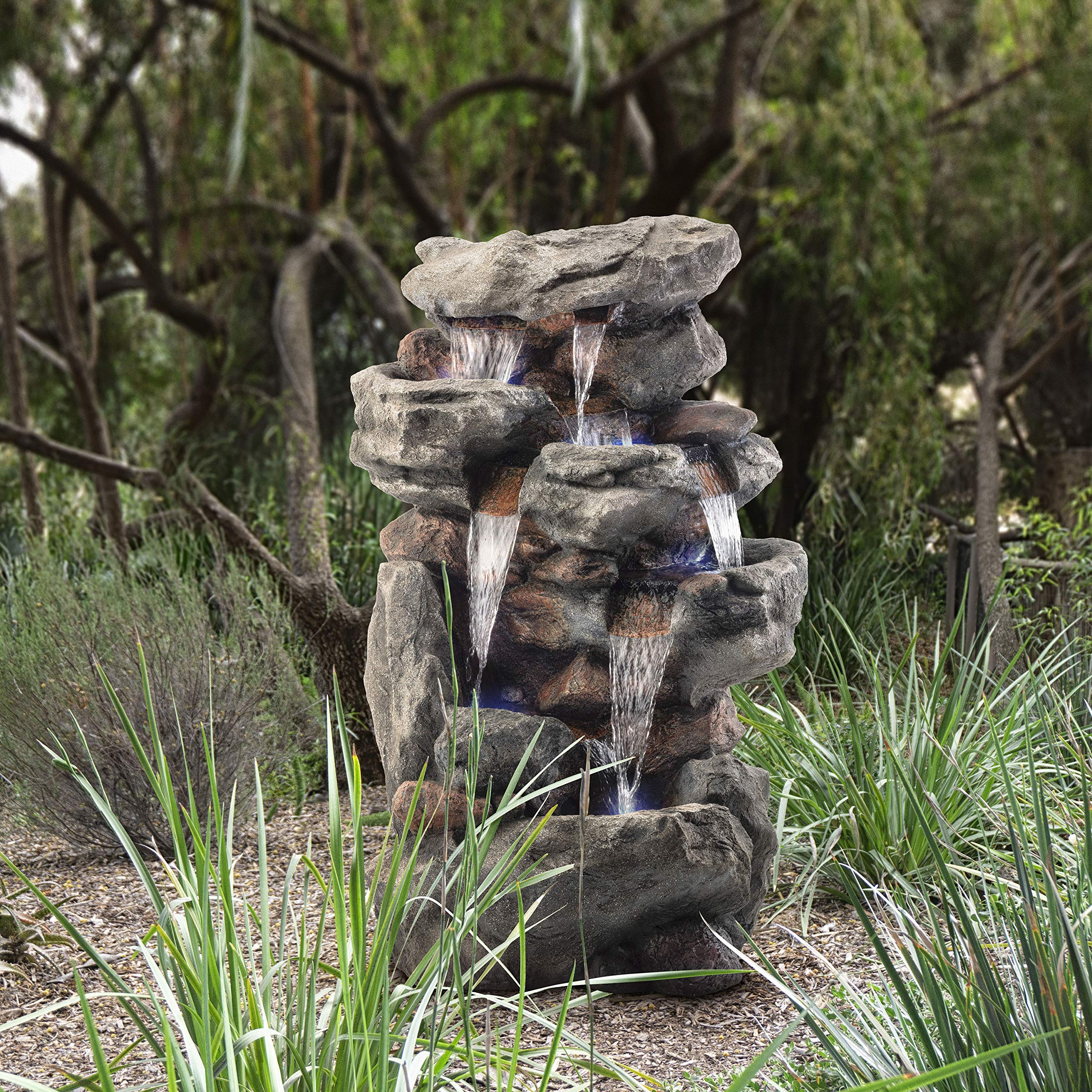 【Décor】Rainforest Rock Tiered LED Lights Floor Fountain, 33