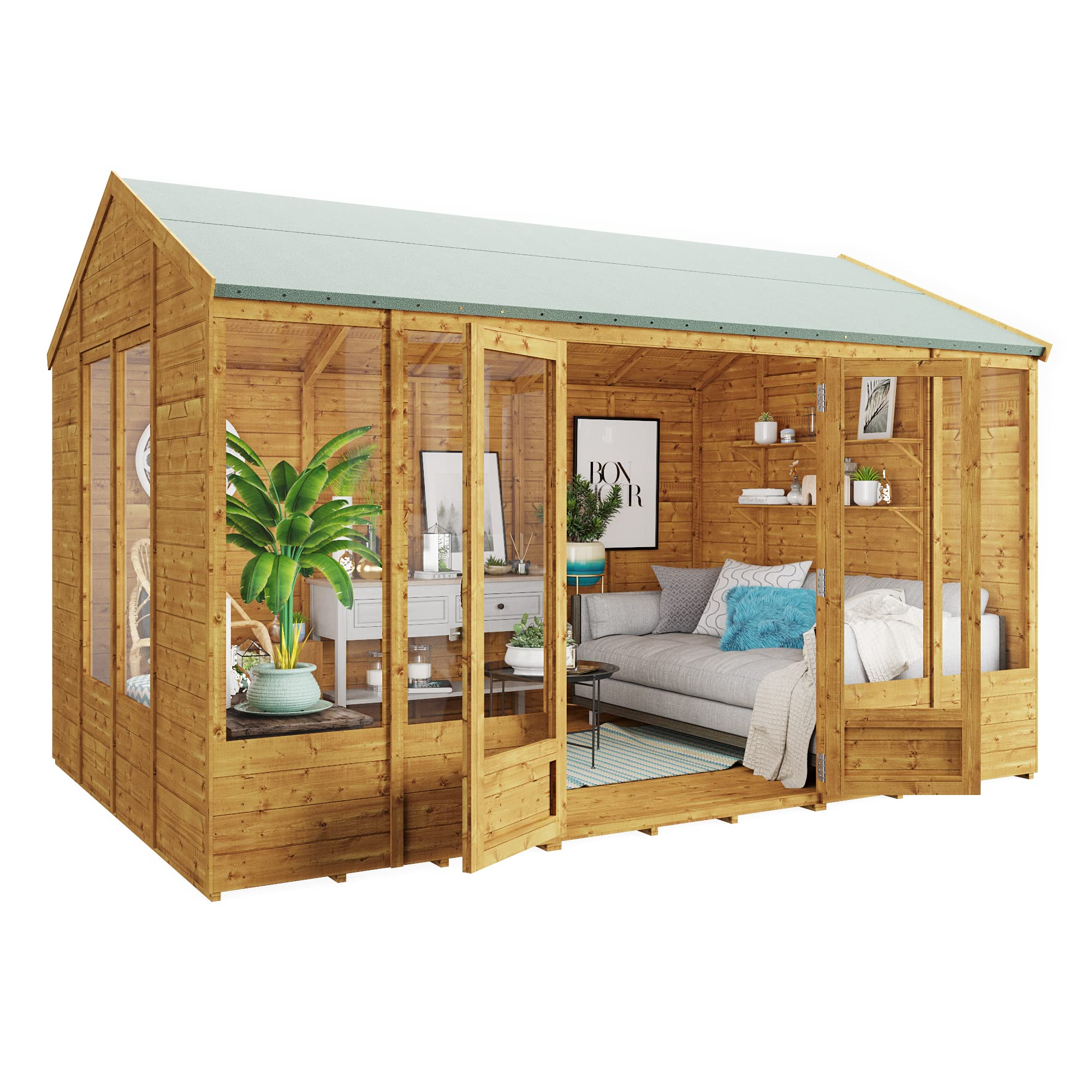 【Home&Garden】12x8 Summer House Log Cabin Wooden Summerhouses Garden Storage Shed Summerhouse