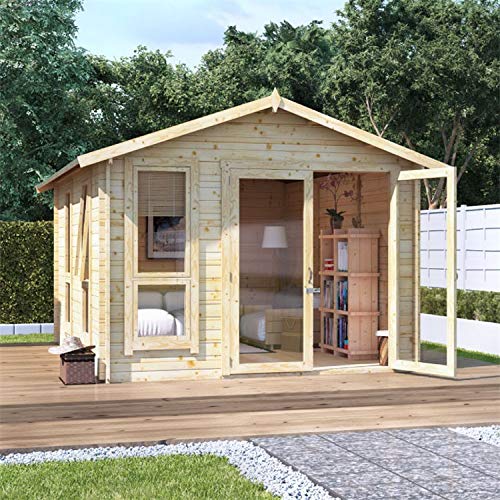 【Home&Garden】12x10 Log Cabin Summerhouse | Apex Tongue & Groove Log Cabin | Floor, Roof & Felt Included