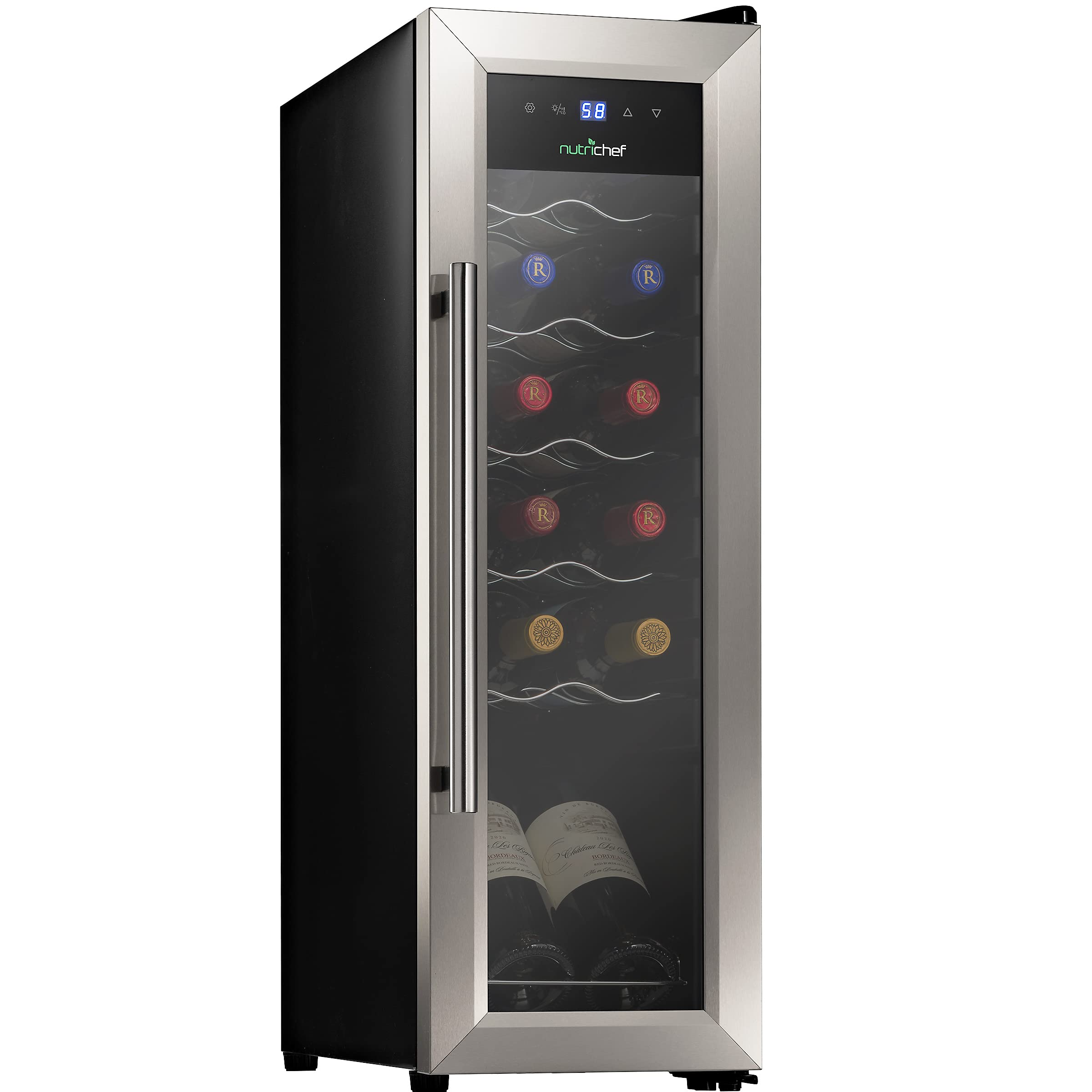 【Appliances】NutriChef PKCWC12 12 Bottle Cooler Refrigerator White and Red Countertop Chiller