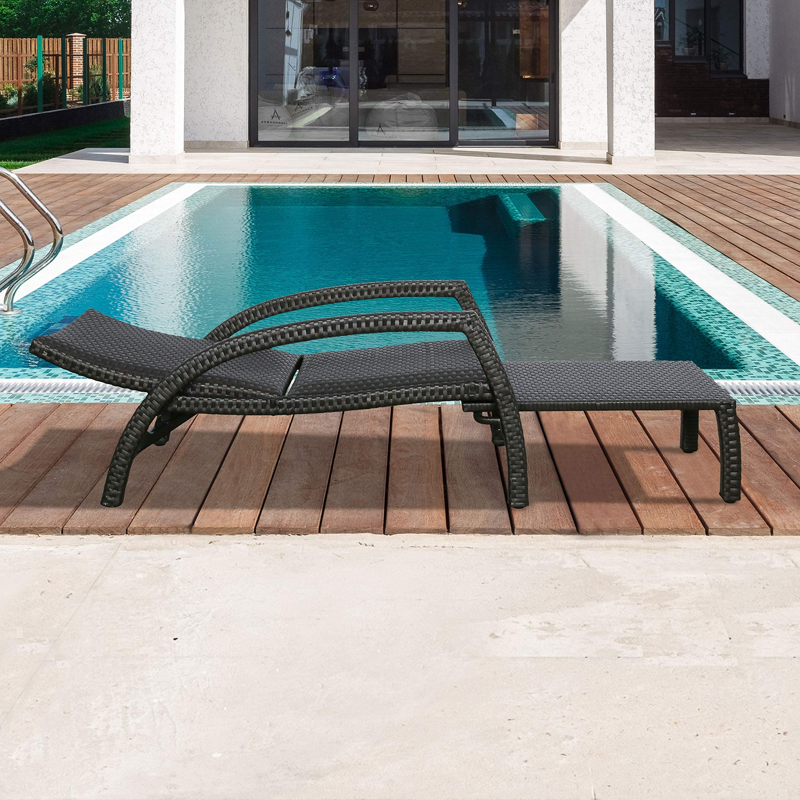 【Home&Garden】Outdoor Wicker Convertible Chaise Lounge Patio Woven Padded 2-Pack Aluminum Lounger