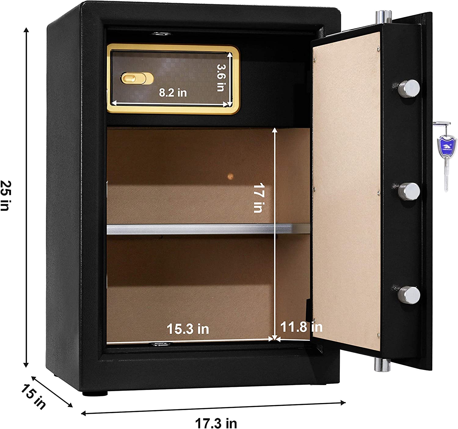 TIGERKING Safe Box,Home Safe,Large Security Box with Double Safety Key Lock and Password for Money and Document,3.7 Cubic Black