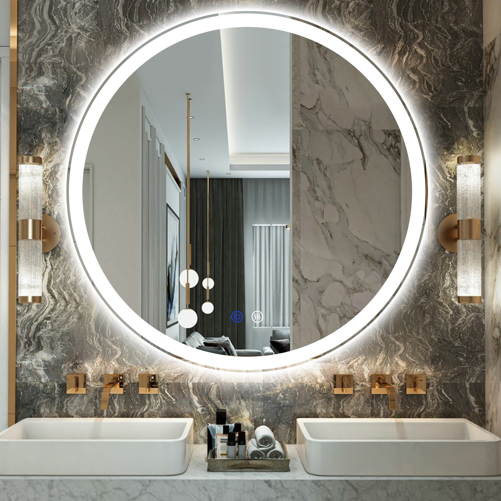 【Home Improvement】Modern & Contemporary Lighted Fog Free Round Bathroom / Vanity Mirror