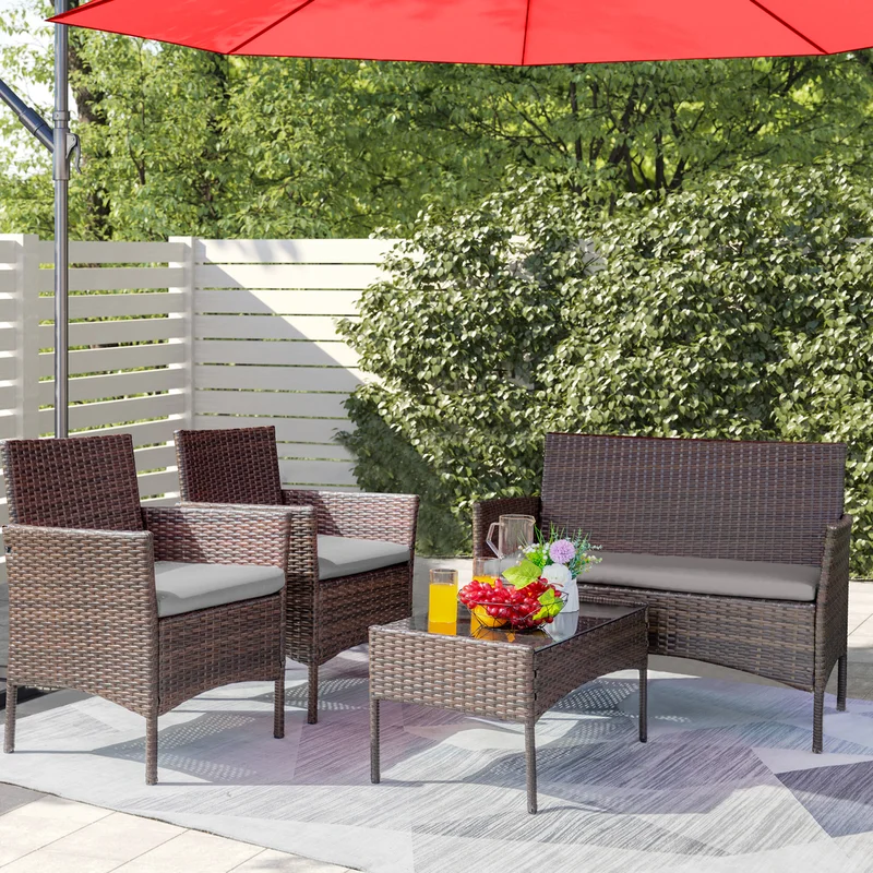 Donn Polyethylene (PE) Wicker 4 - Person Seating Group with Cushions  Donn Polyethylene (PE) Wicker 4 - Person Seating Group with Cushions  Donn Polyethylene (PE) Wicker 4 - Person Seating Group with Cushions  Donn Polyethylene (PE) Wicker 4 - Person