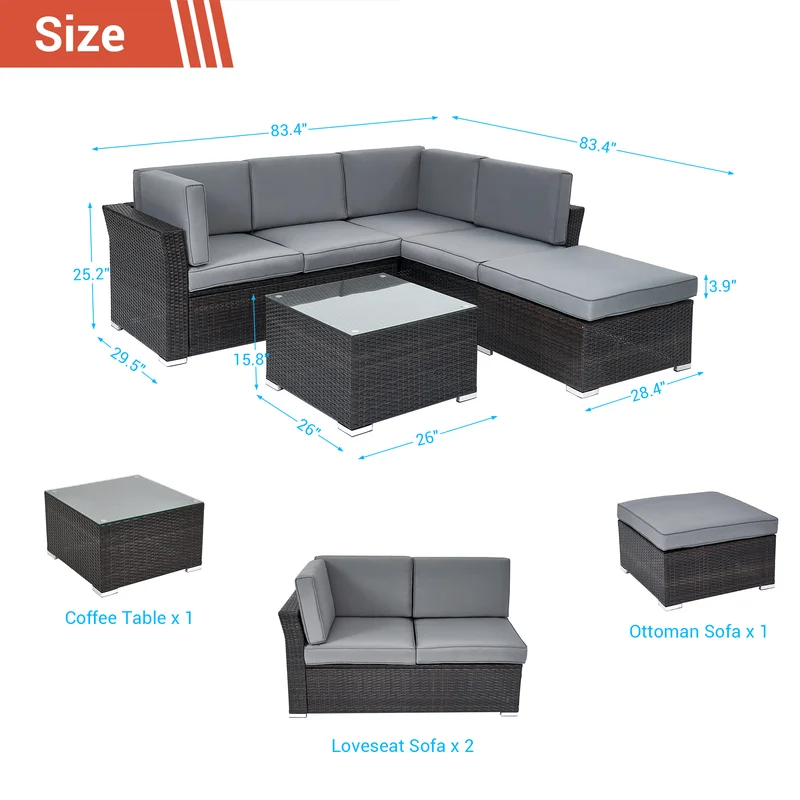 Polyethylene (PE) Wicker 5 - Person Seating Group with Cushions