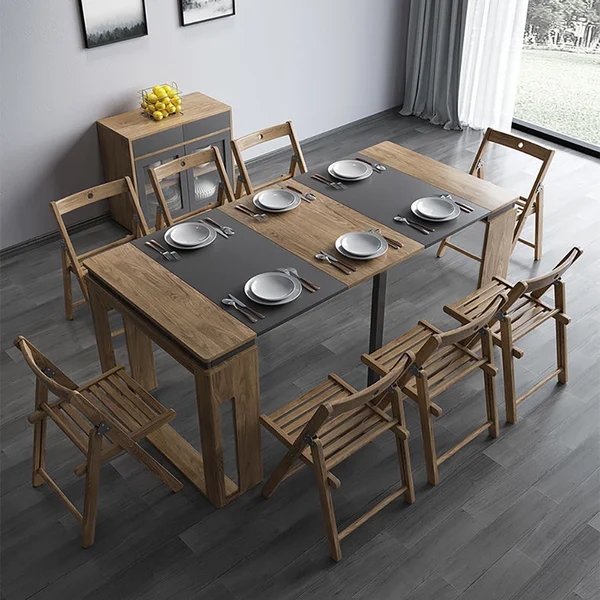 Extendable Dining Table Set Rectangle Storage Sideboard with 4 Chairs