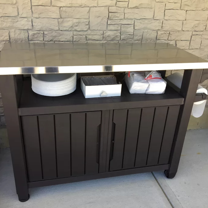 【Home&Garden】Arrilla Winston Porter Bar Cart Made of Durable Wood-look Resin And Stainless Steel Countertop