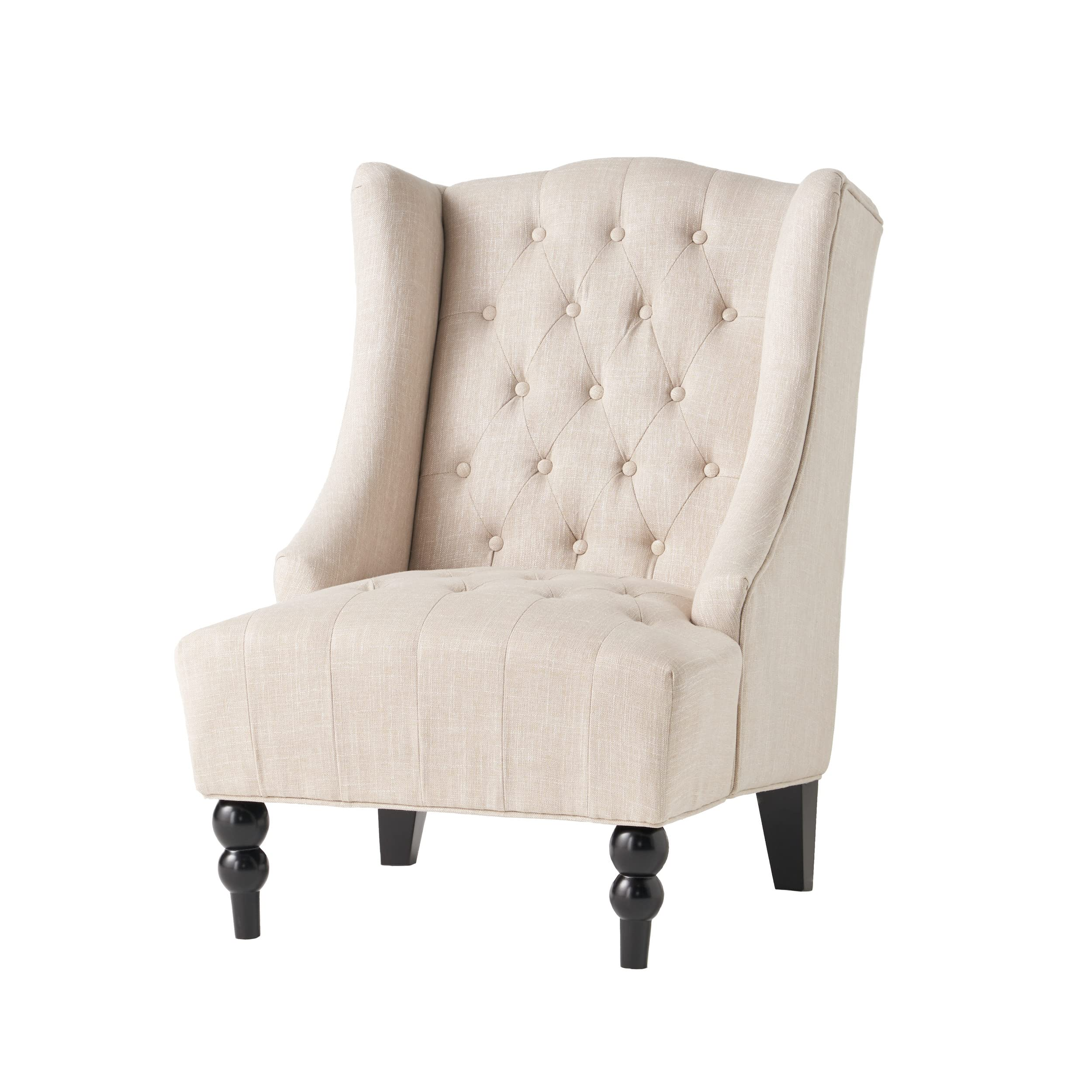 【Furniture】Great Deal Furniture Clarice Tall Wingback Tufted Fabric Accent Chair