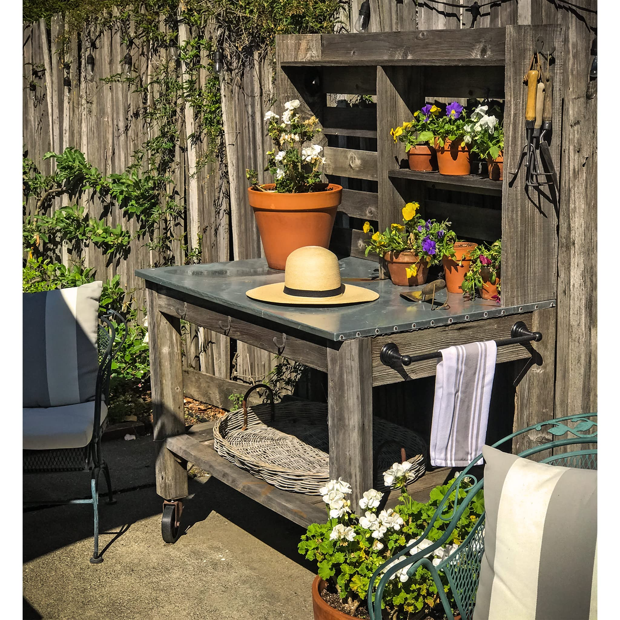 【Home&Garden】Potting Bench with Hardware Hooks & Towel Bar - Buffet Table Island Workbench