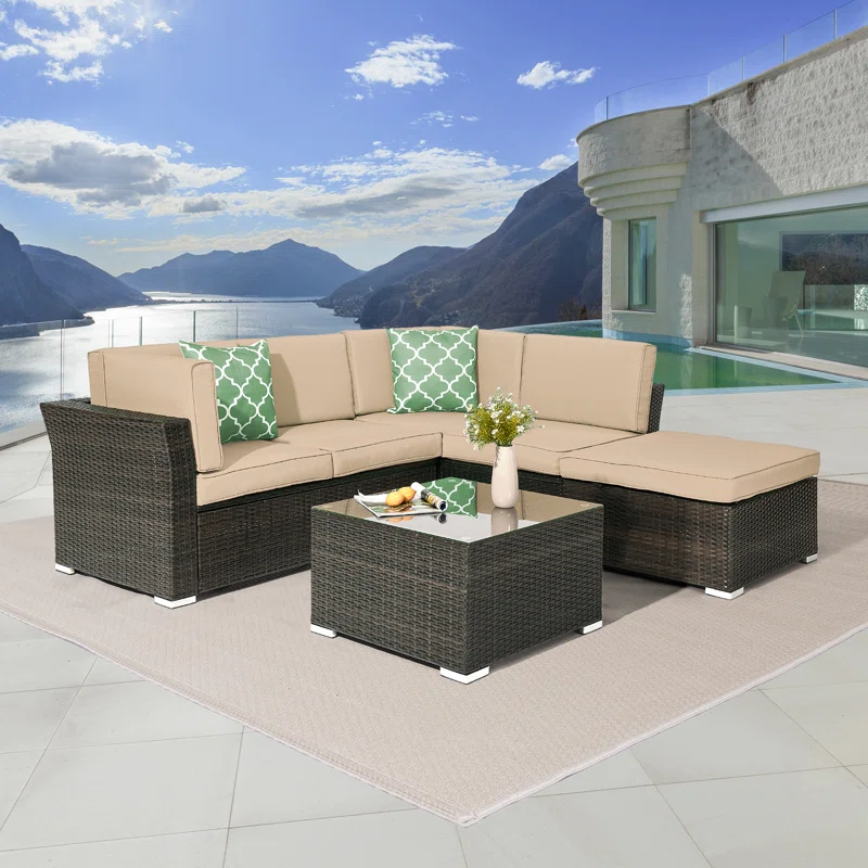 Elra Rattan Wicker 5 - Person Seating Group with Cushions