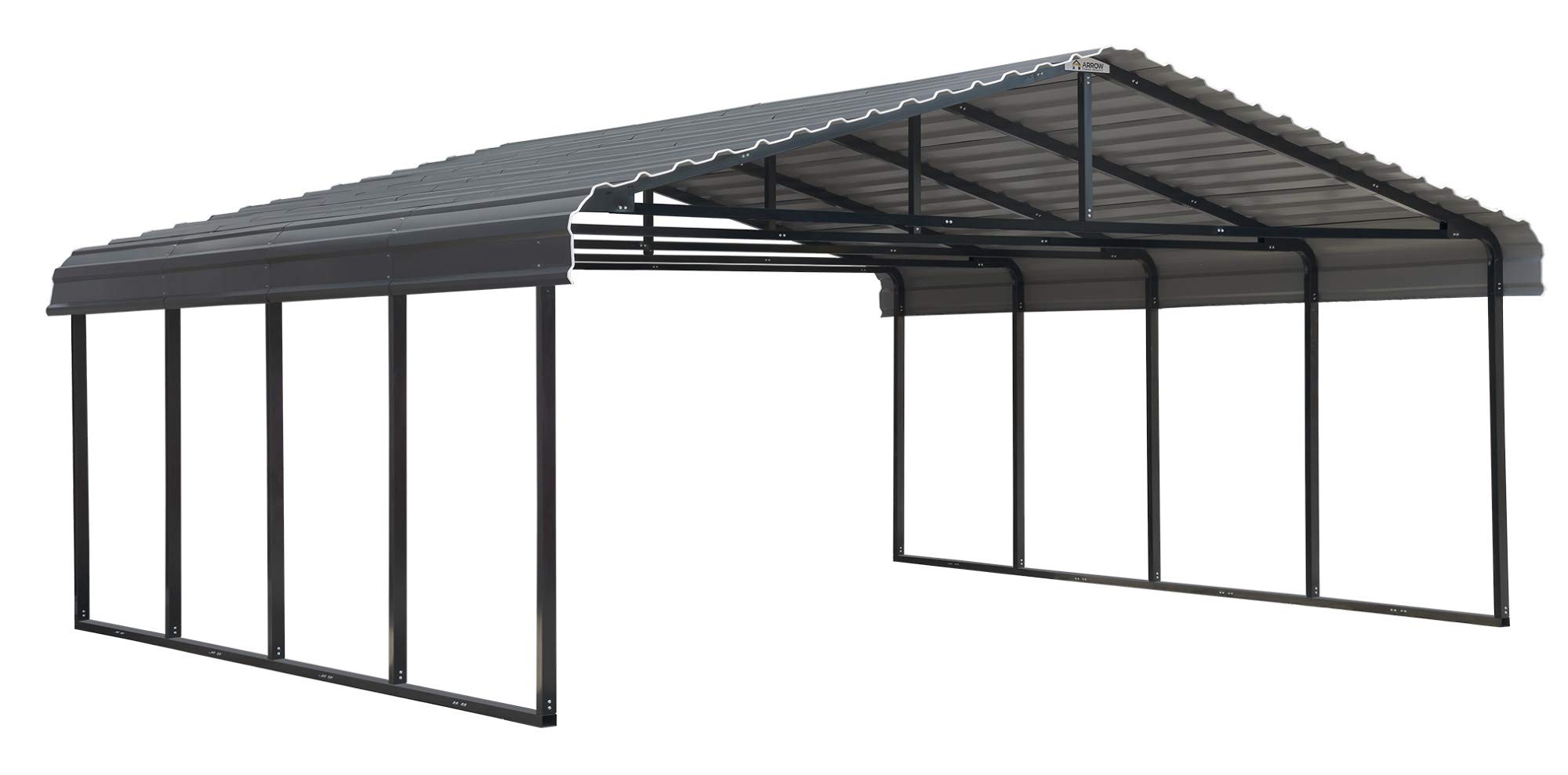 【Home&Garden】20' x 20' 29-Gauge Metal Carport with Steel Roof Panels, 20' x 20' x 7', Charcoal