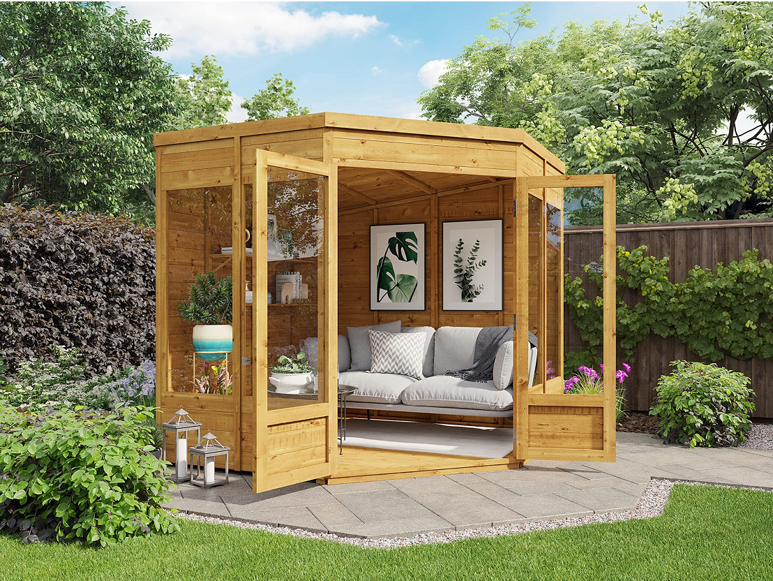 【Home&Garden】Corner Summerhouse Log Cabin 7 x 7 Garden Storage Shed Wooden Summer House Sheds
