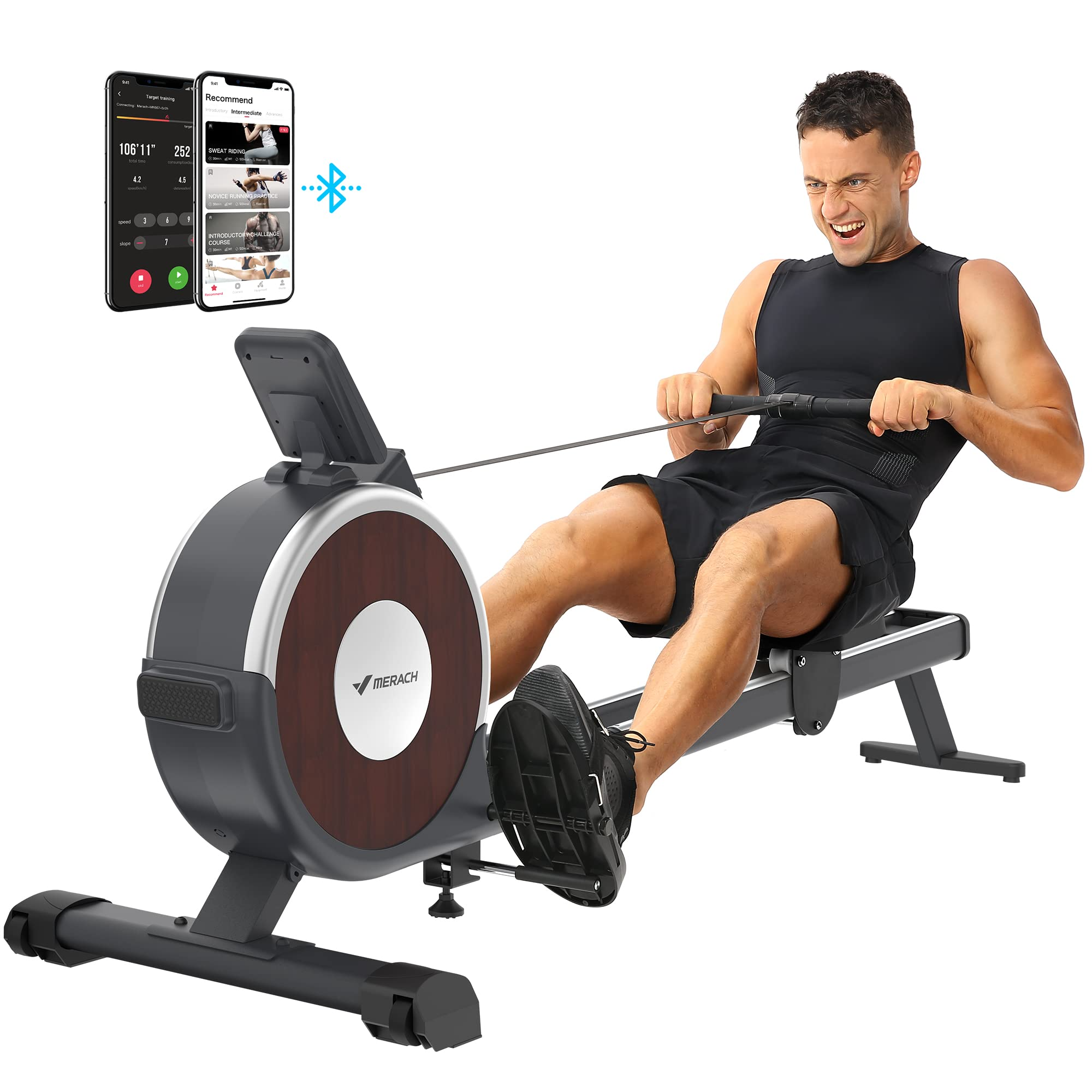 【Sports&Outdoors】Rowing Machine, MERACH Bluetooth Magnetic Rower Machine with Dual Slide Rail