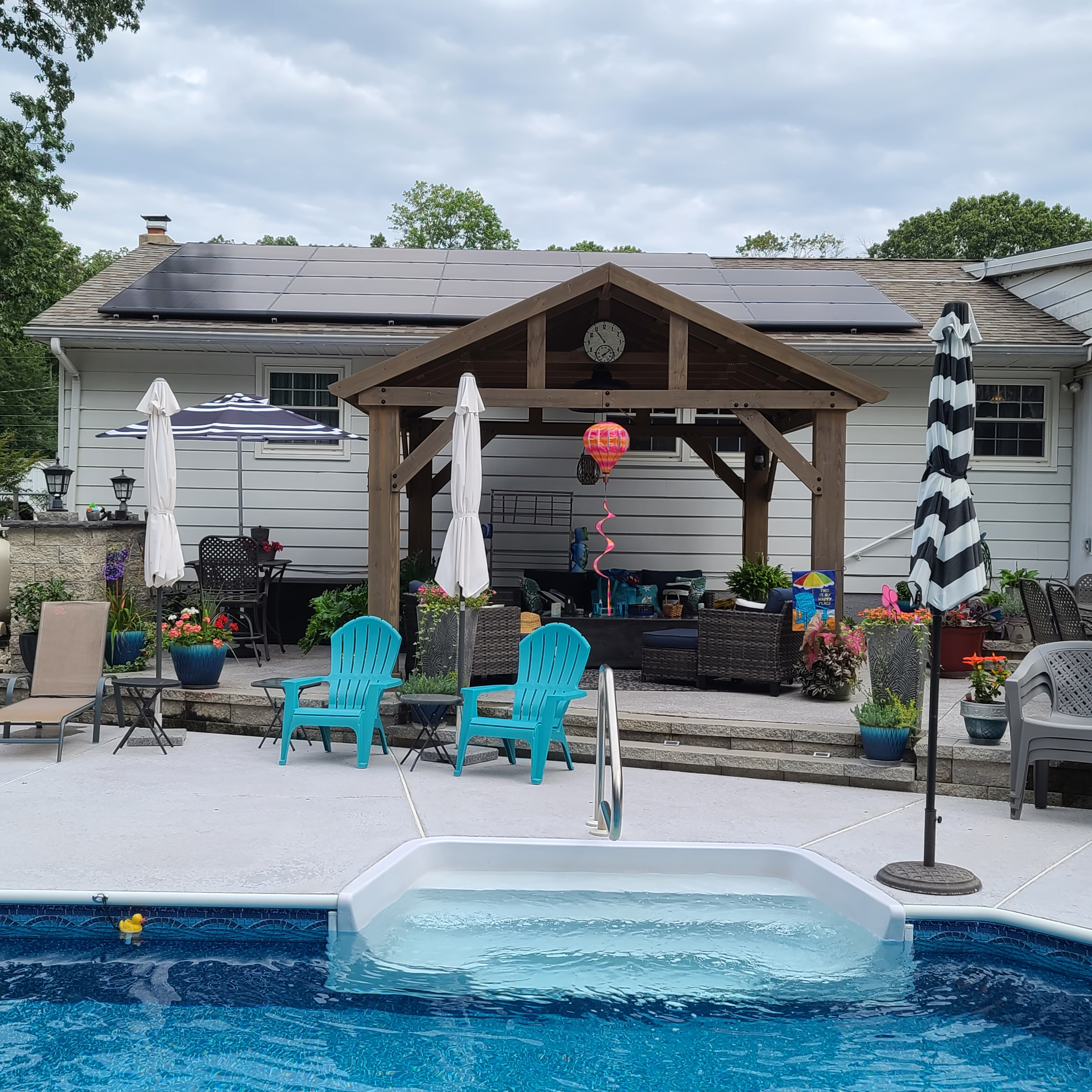 【Gazebo】14x12 Outdoor Pavilion Gazebo, Pre-Stained Premium Cedar Wood & Aluminum