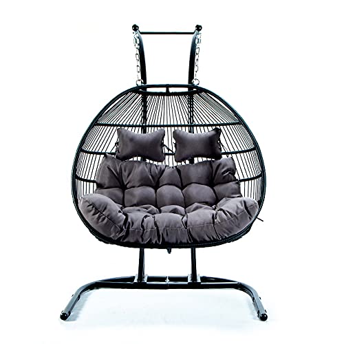 【Home&Garden】Double Hanging Egg Chair Swing - 2 Person Heavy Duty Hanging Wicker Rattan Swing Chair