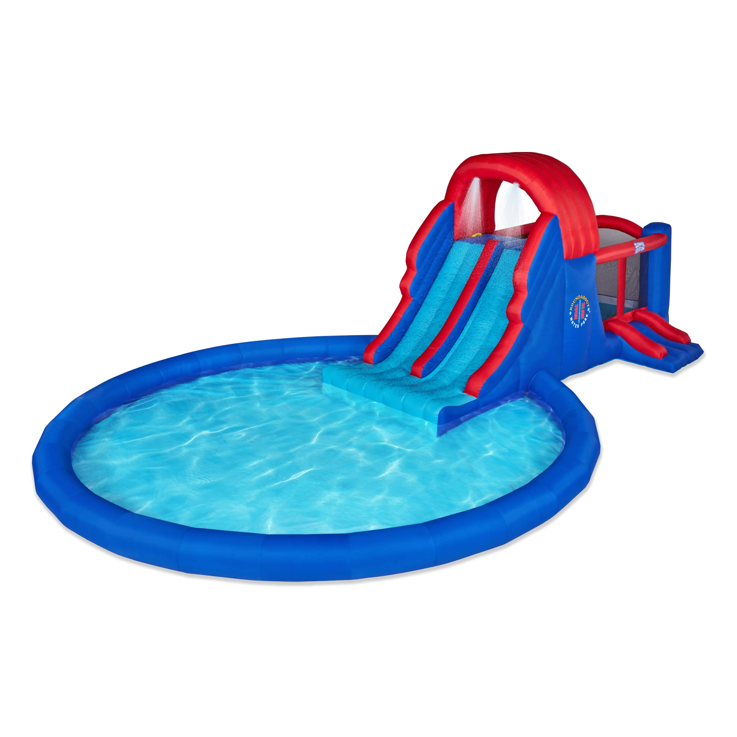 【Baby&Kids】Dual Slide Roundabout Inflatable Water Park - Climbing Wall, Slides, Bounce House & Huge Pool