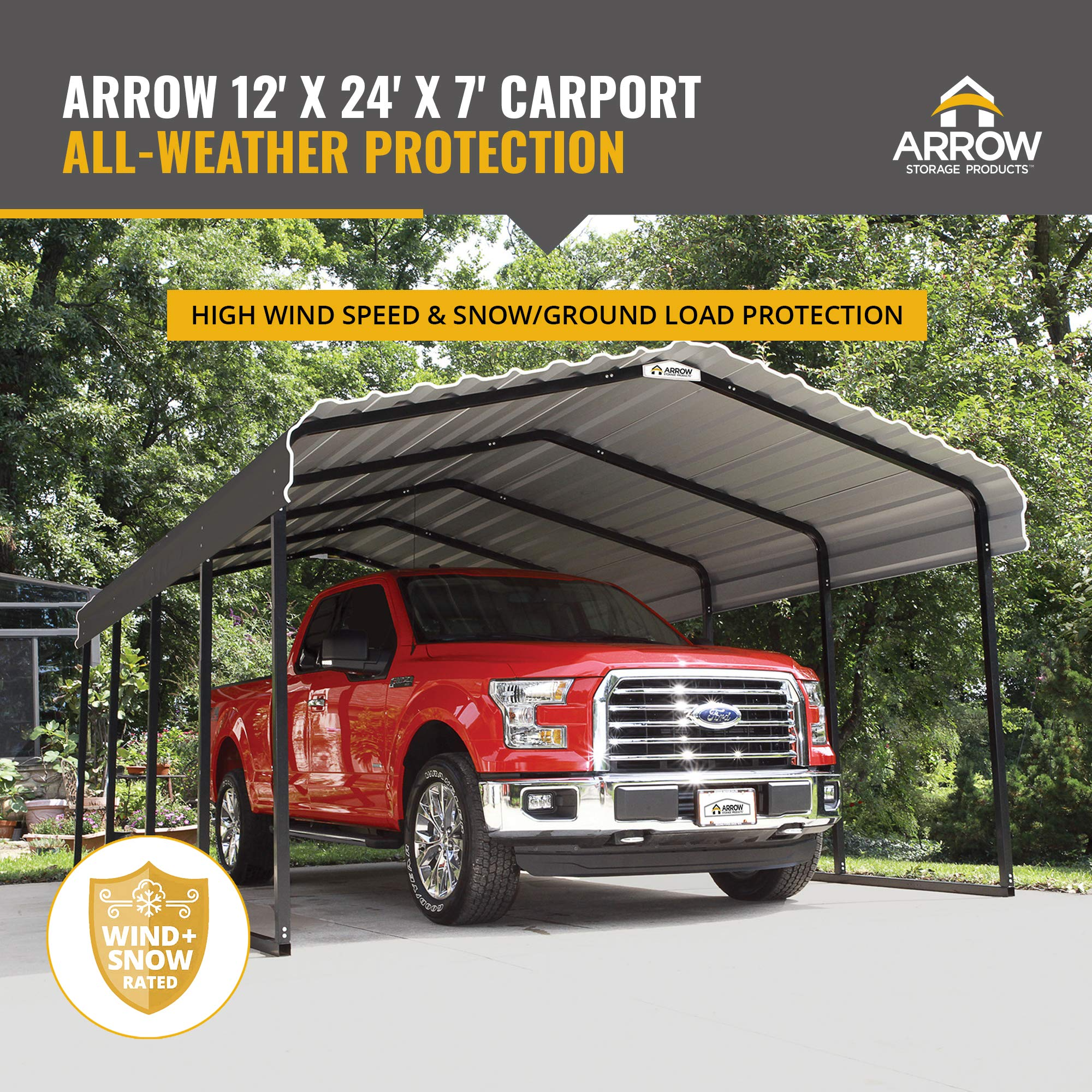 【Home&Garden】Heavy Duty Galvanized Steel Metal Multi-Use Shelter, Shade, Carport, 12' x 24' x 7'