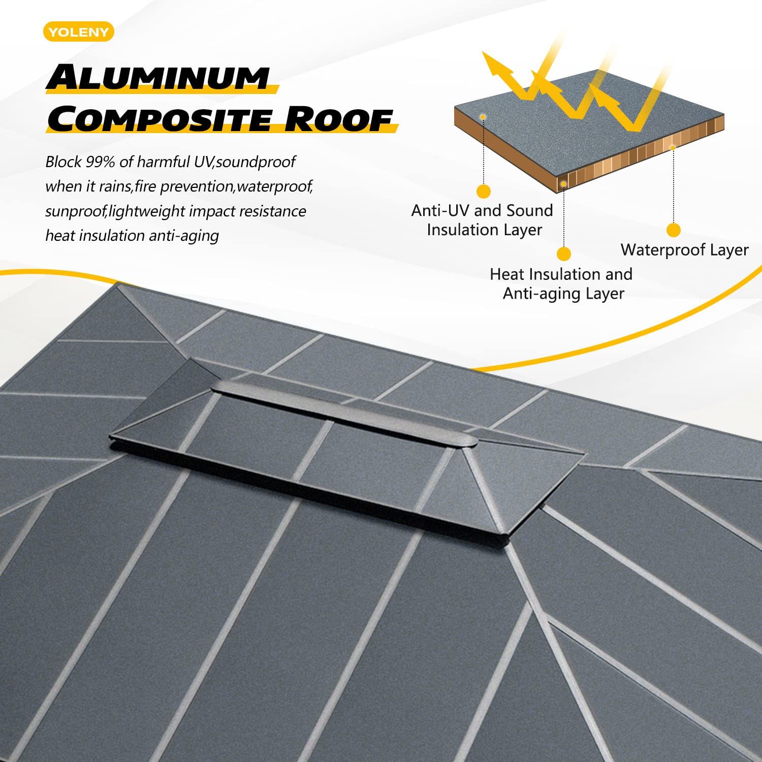 【Gazebo】12' x 16' Hardtop Gazebo, Permanent Outdoor Aluminum Patio Gazebo with Composite Double Roof