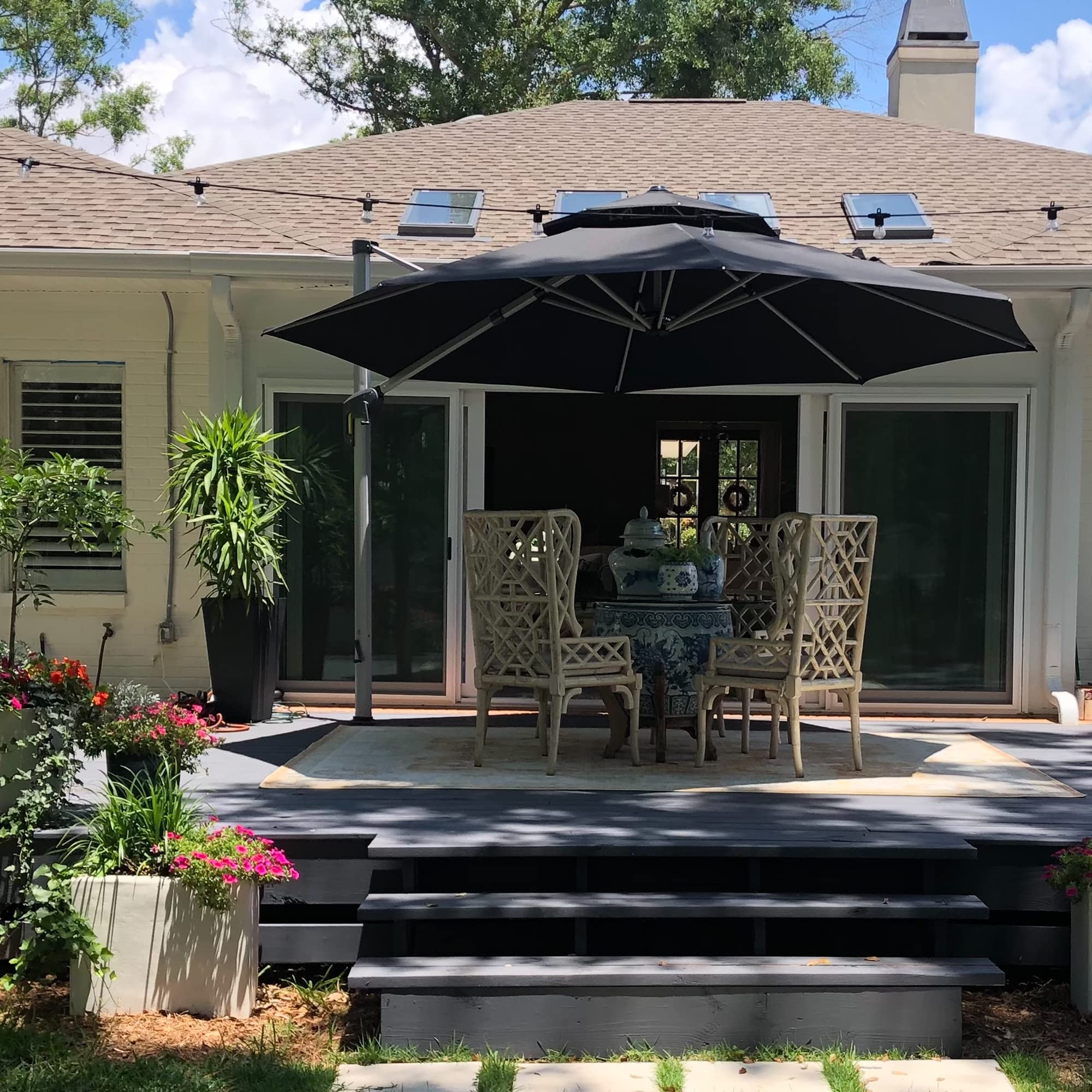 【Home&Garden】13 Ft Double Top Round Deluxe Patio Umbrella Offset Hanging Umbrella Outdoor Garden Umbrella