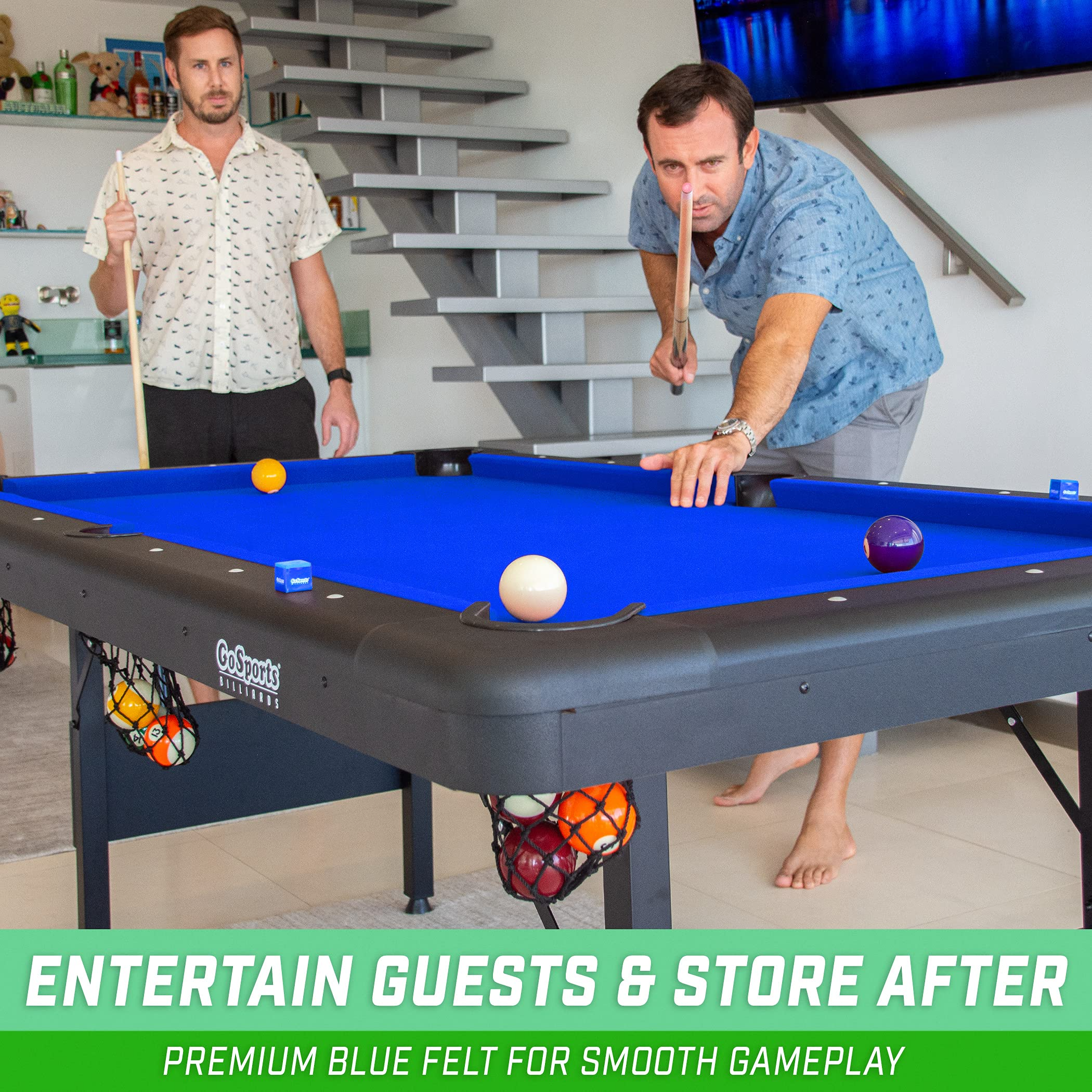 【Sports&Outdoors】Portable Pool Table - Includes Full Set of Balls, 2 Cue Sticks