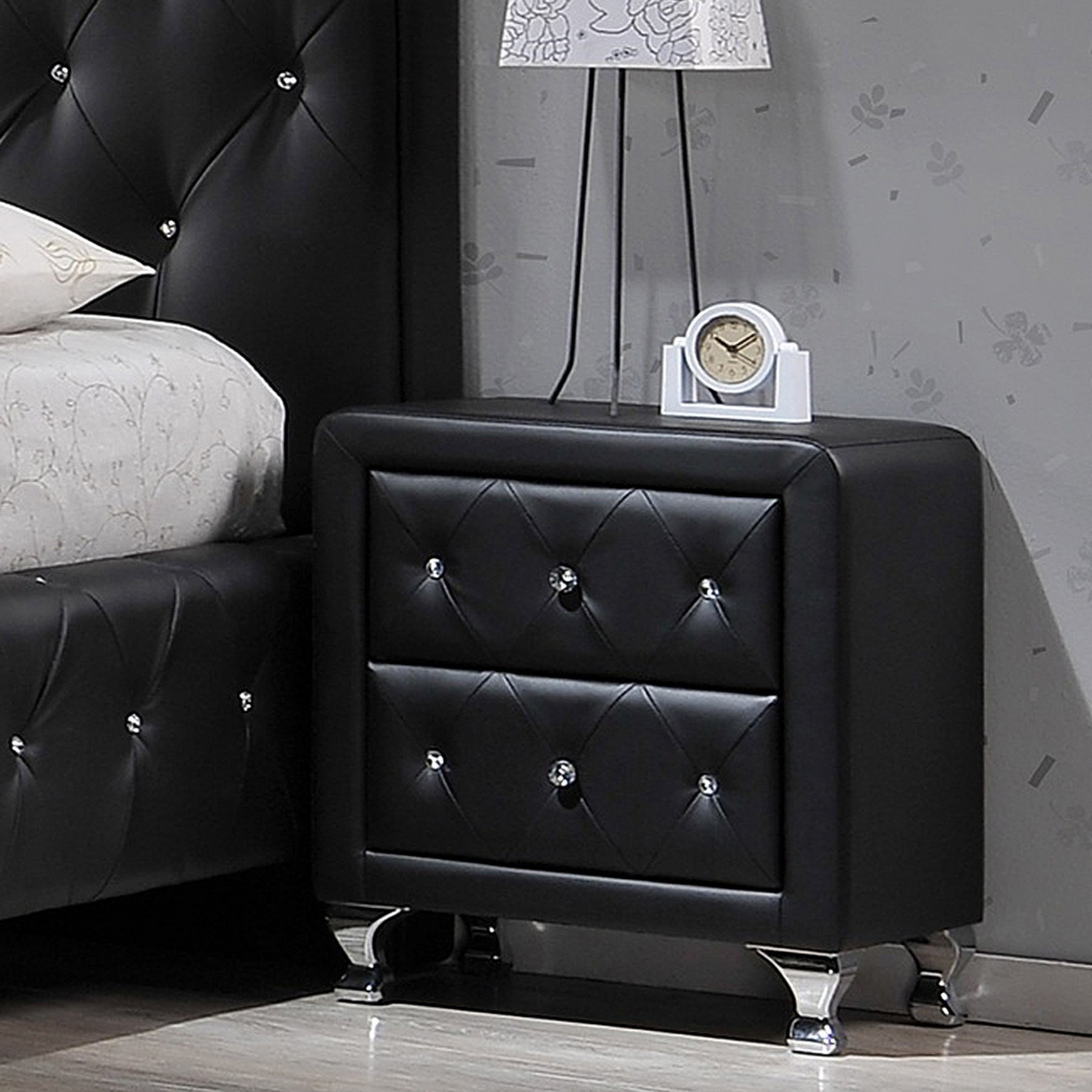 【Furniture】Stella Crystal Tufted Upholstered Modern Nightstand