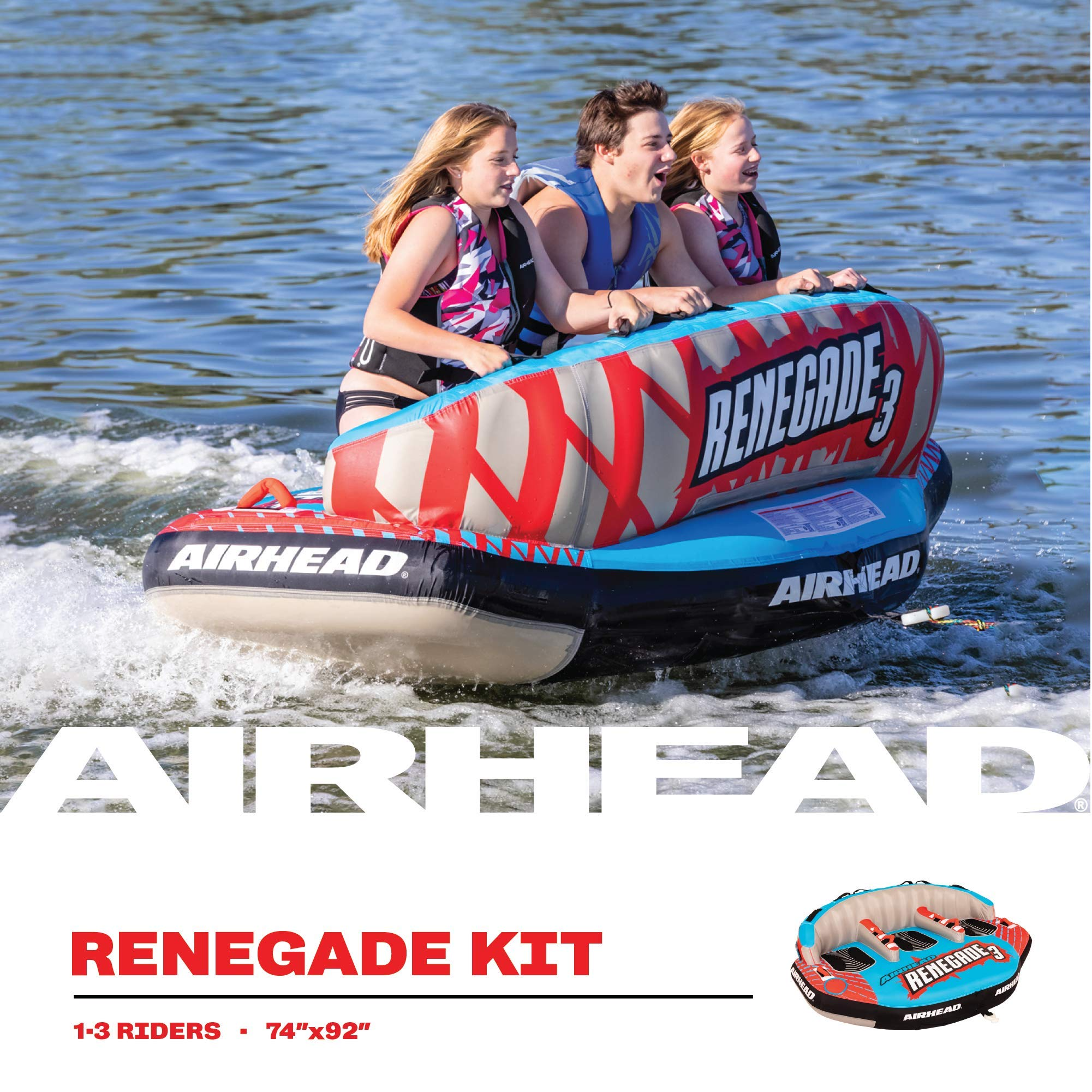 【Sports&Outdoors】3 Person Inflatable Towable Water Tube Seat Rider Boating Tubing Kit for Kids and Adults