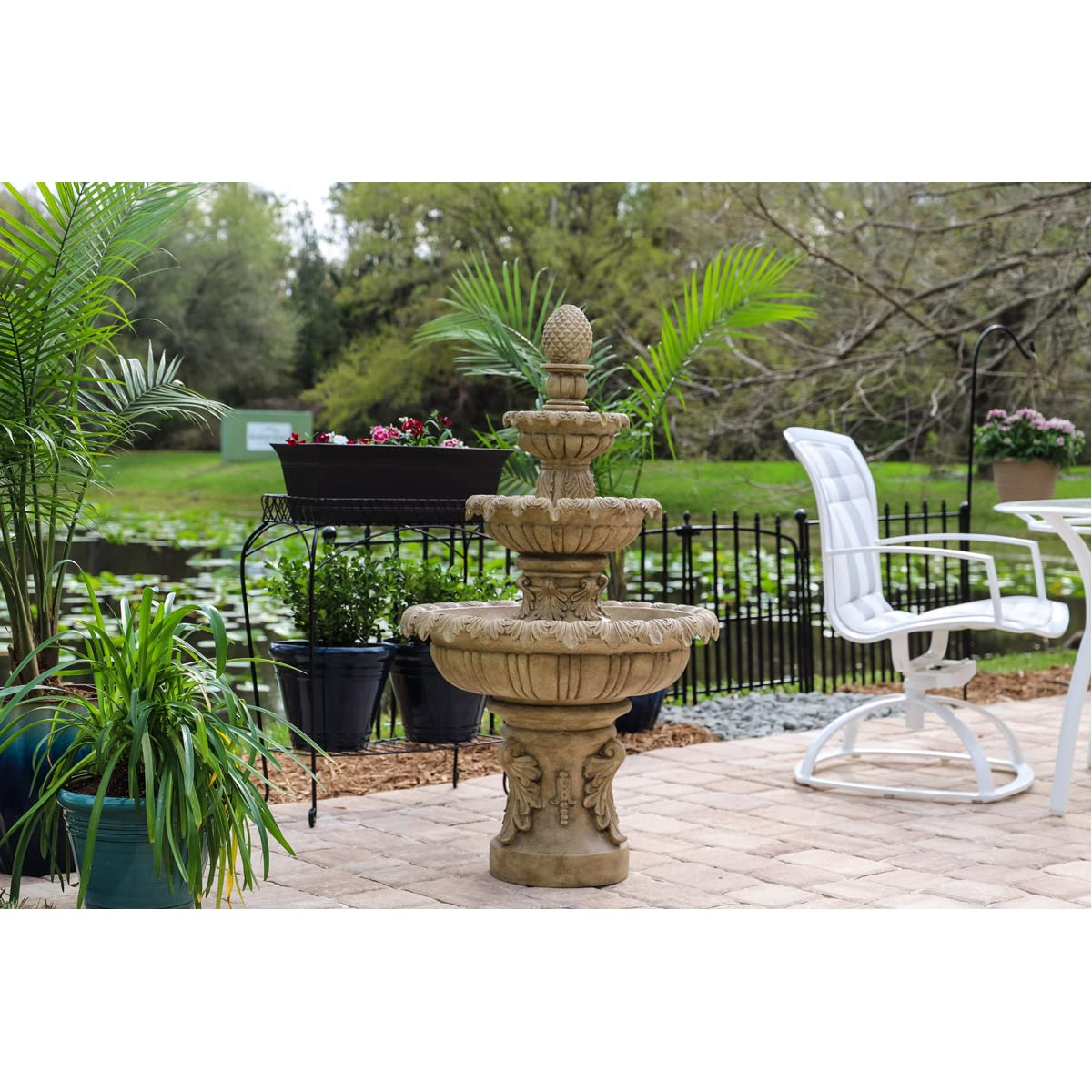 【Décor】Kenroy Home Ibiza Water Fountain, Outdoor Floor Fountain, Sandstone