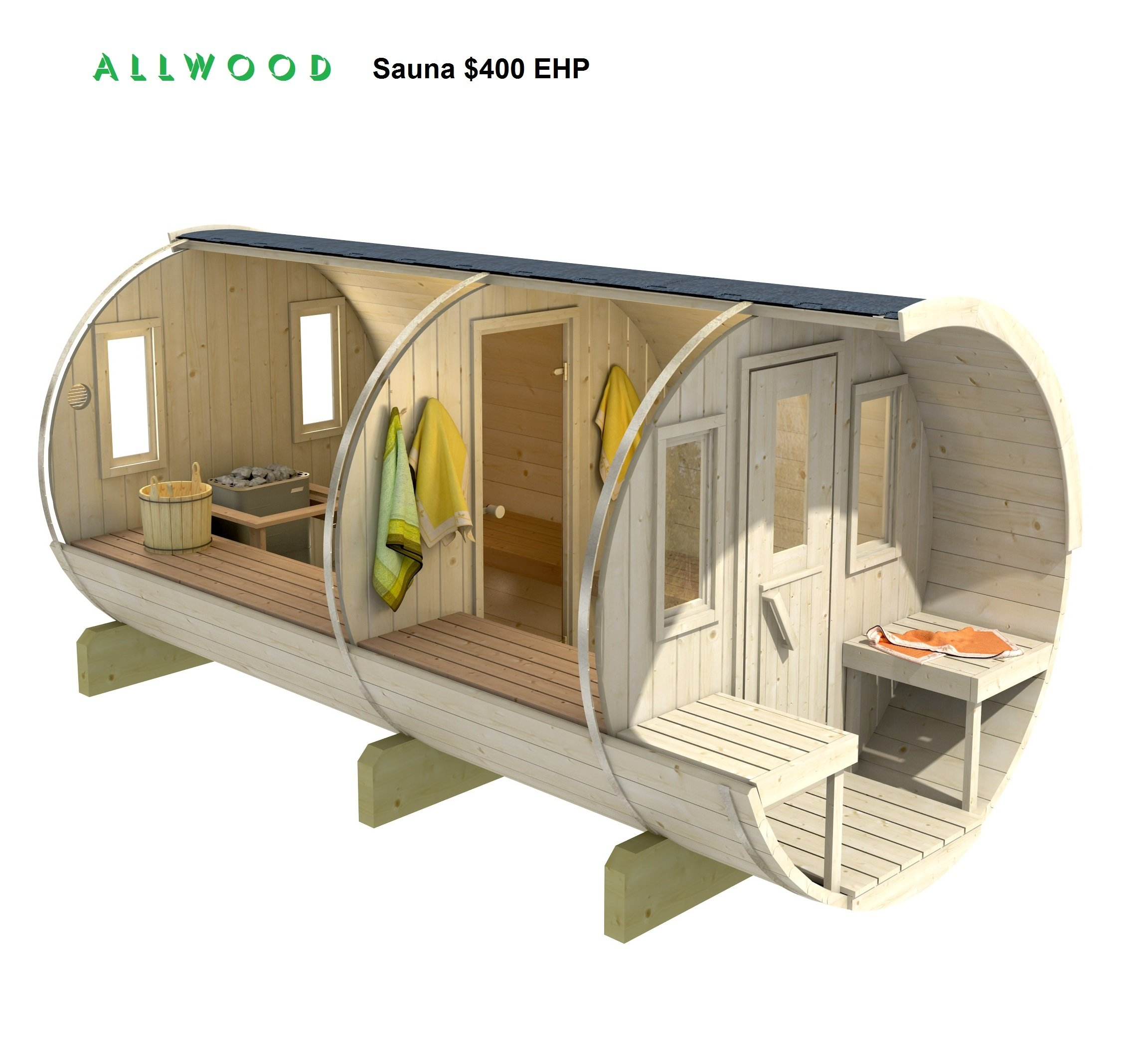 【Home&Garden】8 Person Barrel Sauna with Separate Dressing Room & Electric Heater