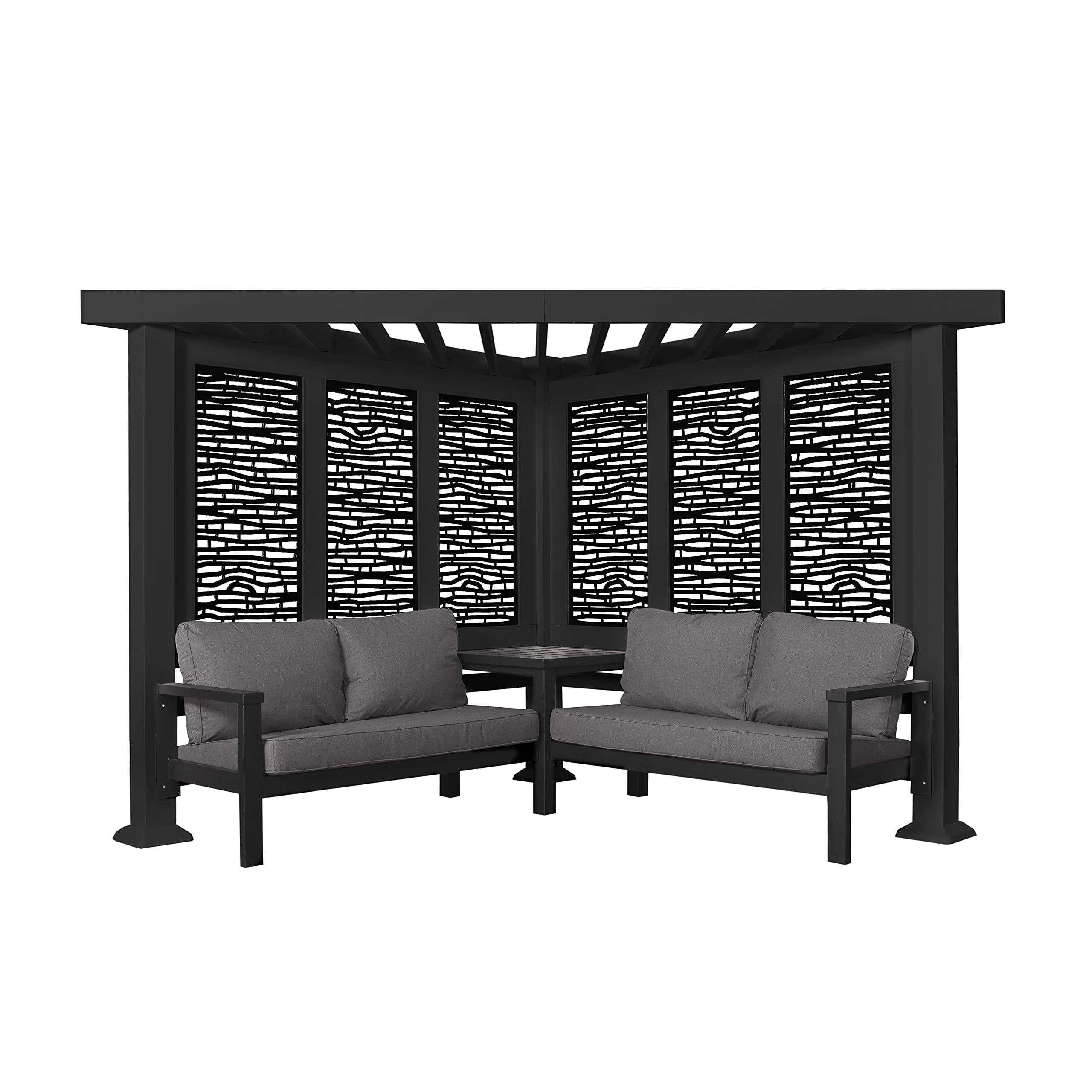 【Home&Garden】Glendale Modern Steel Cabana Pergola with Conversation Seating in Slate