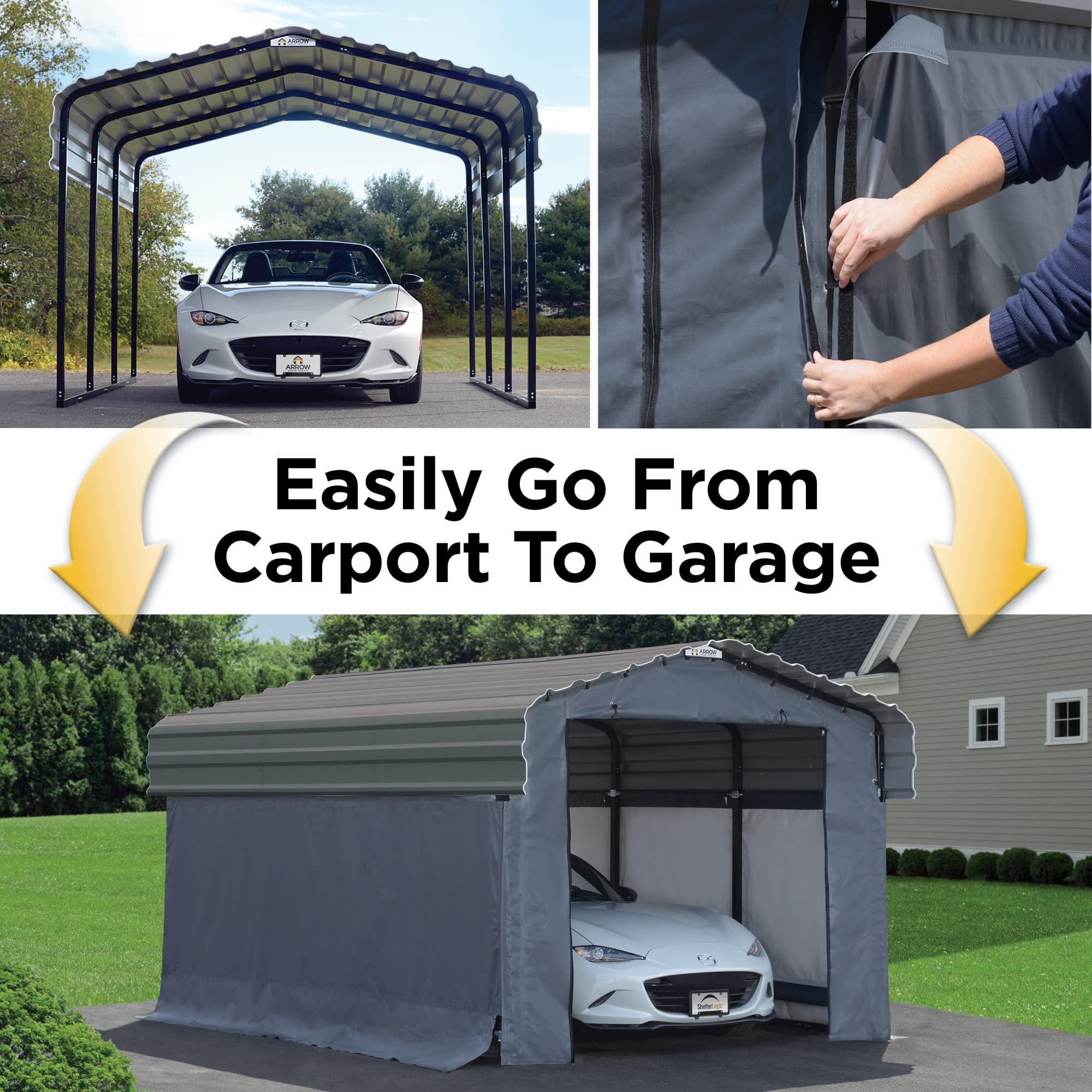 【Home&Garden】10' x 15' x 7' 29-Gauge Carport with Galvanized Steel Roof Panels & Enclosure Kit, Charcoal
