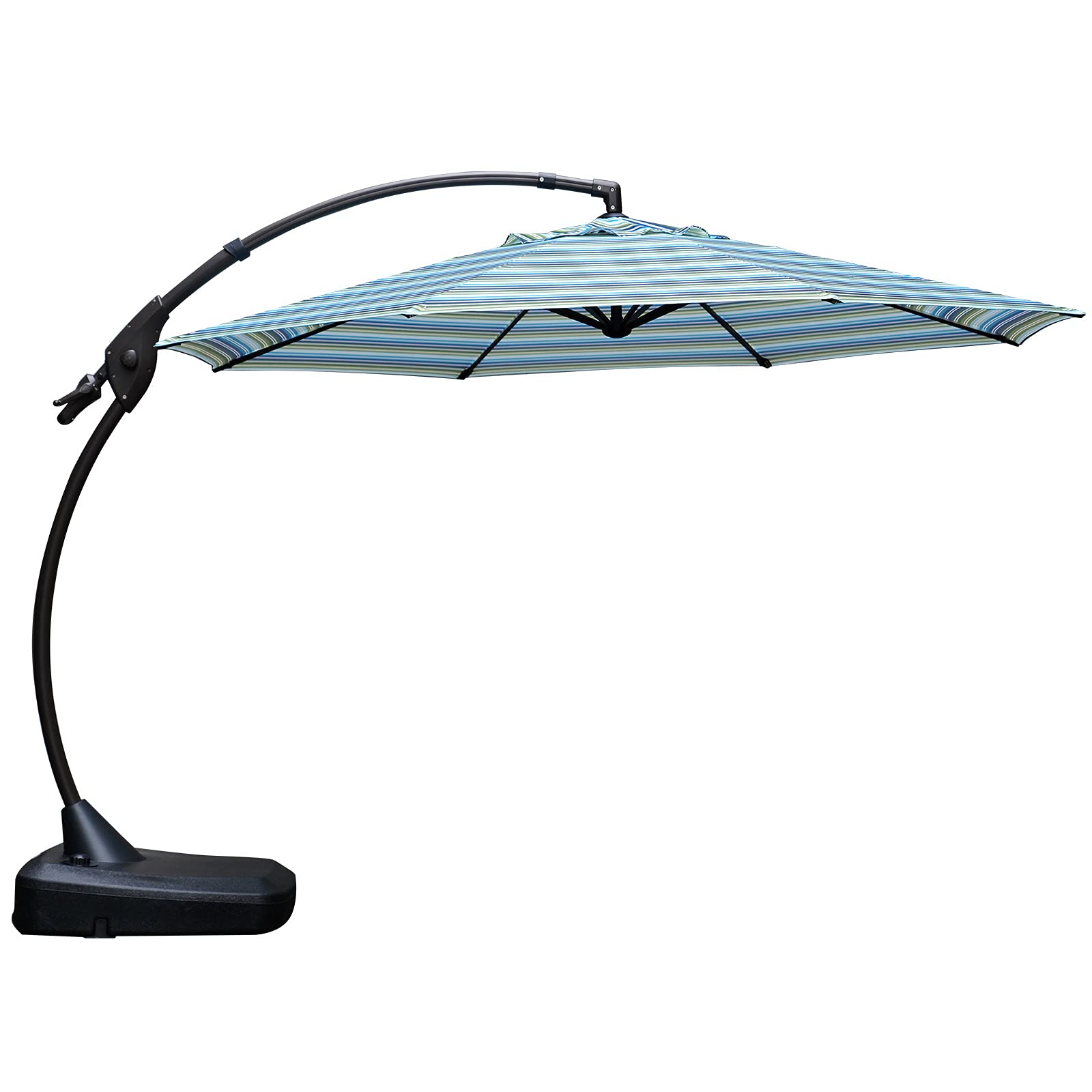 【Home&Garden】11 FT Deluxe NAPOLI Curvy Aluminum Offset Umbrella, Patio Cantilever Umbrella with Base