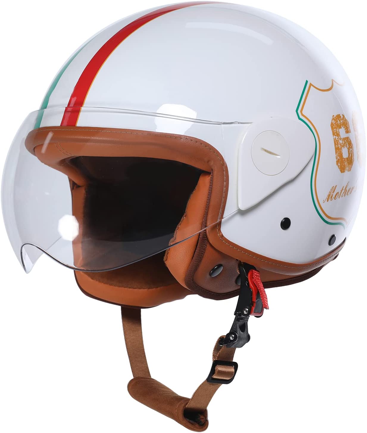 Vintage 3/4 Open Face Motorcycle Helmet,with Visor Retro Motorcycle Half Face Helmet DOT Approved Adults Motorcycle Half Helmet Cruiser Moped Scooter Bike ATV Moped Helmets